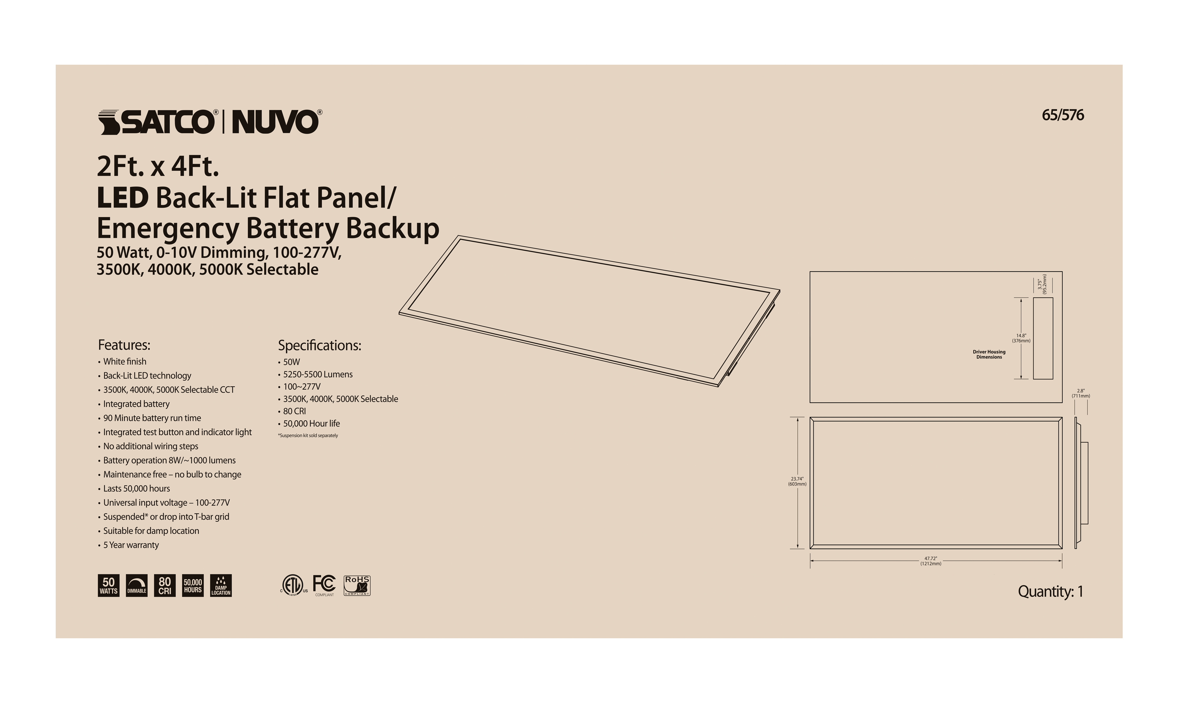 2X4 LED EM BACKLIT FLAT PANEL - 65-576