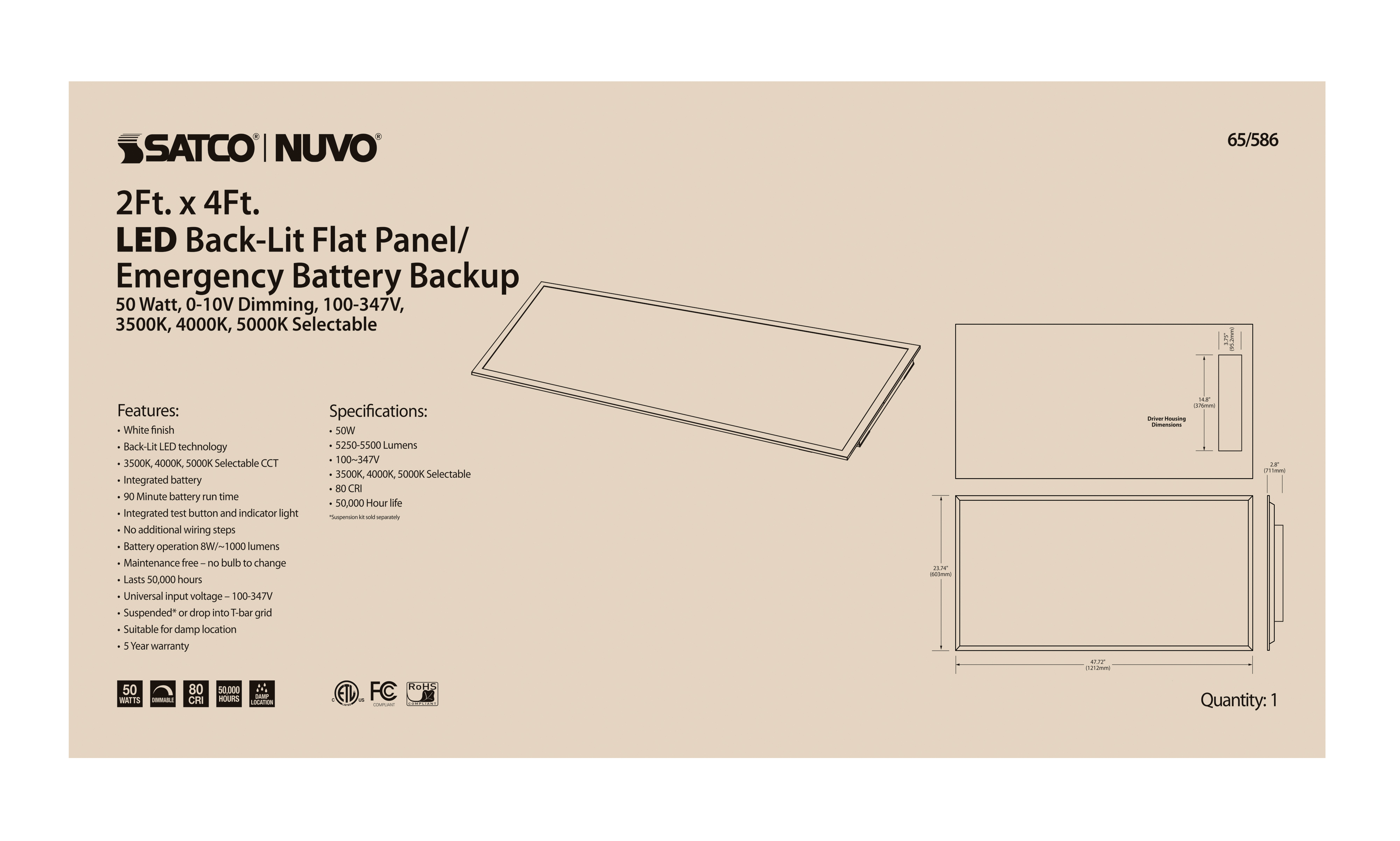2X4 LED EM BACKLIT FLAT PANEL - 65-586