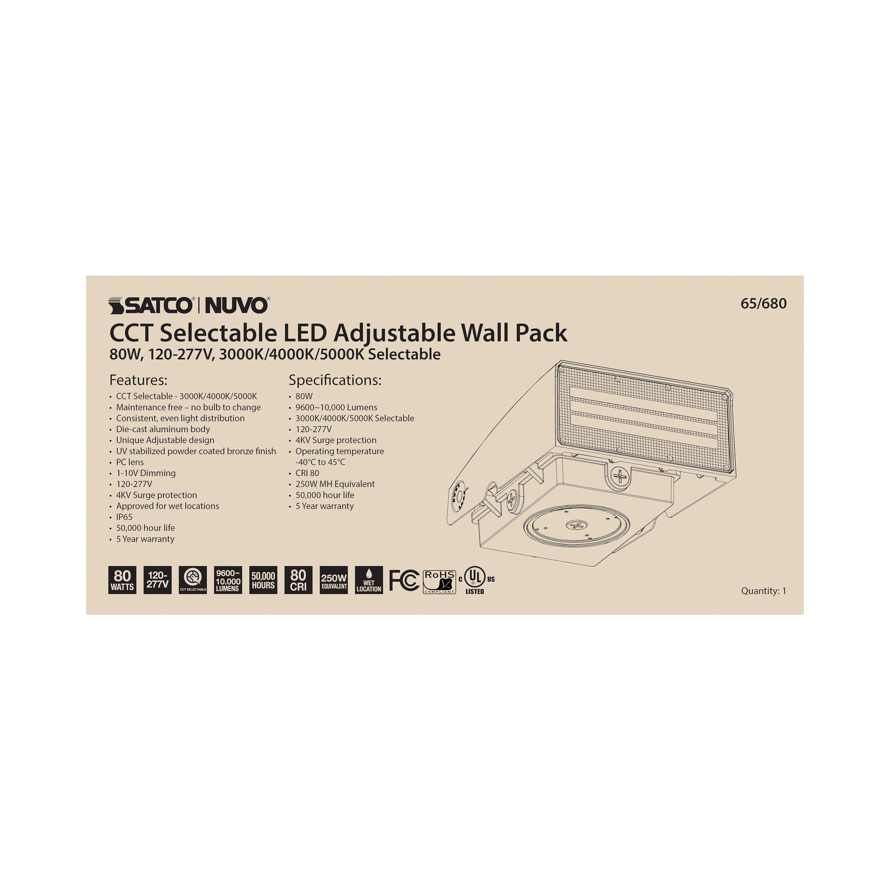 80W ADJUSTABLE WALL PACK - 65-680