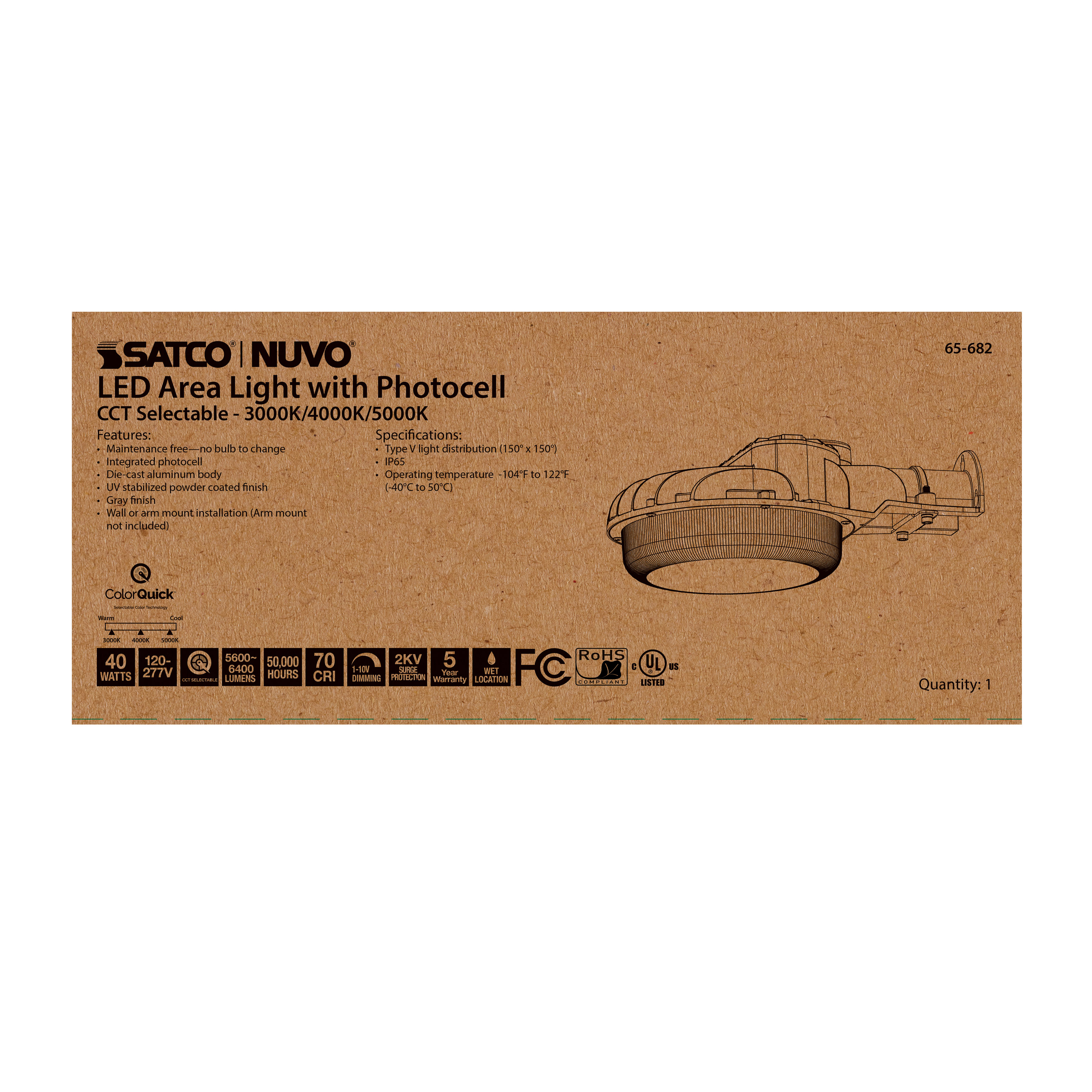 40W LED AREA LIGHT W/PHOTOCELL - 65-682