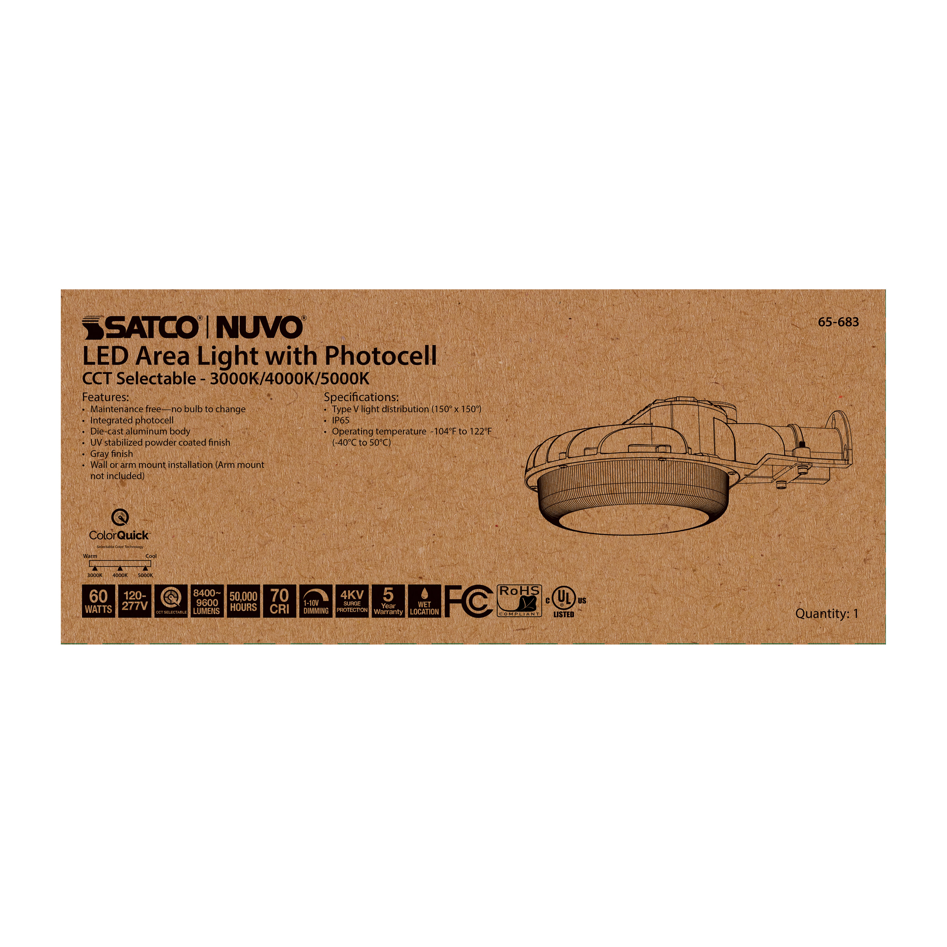 60W LED AREA LIGHT W/PHOTOCELL - 65-683