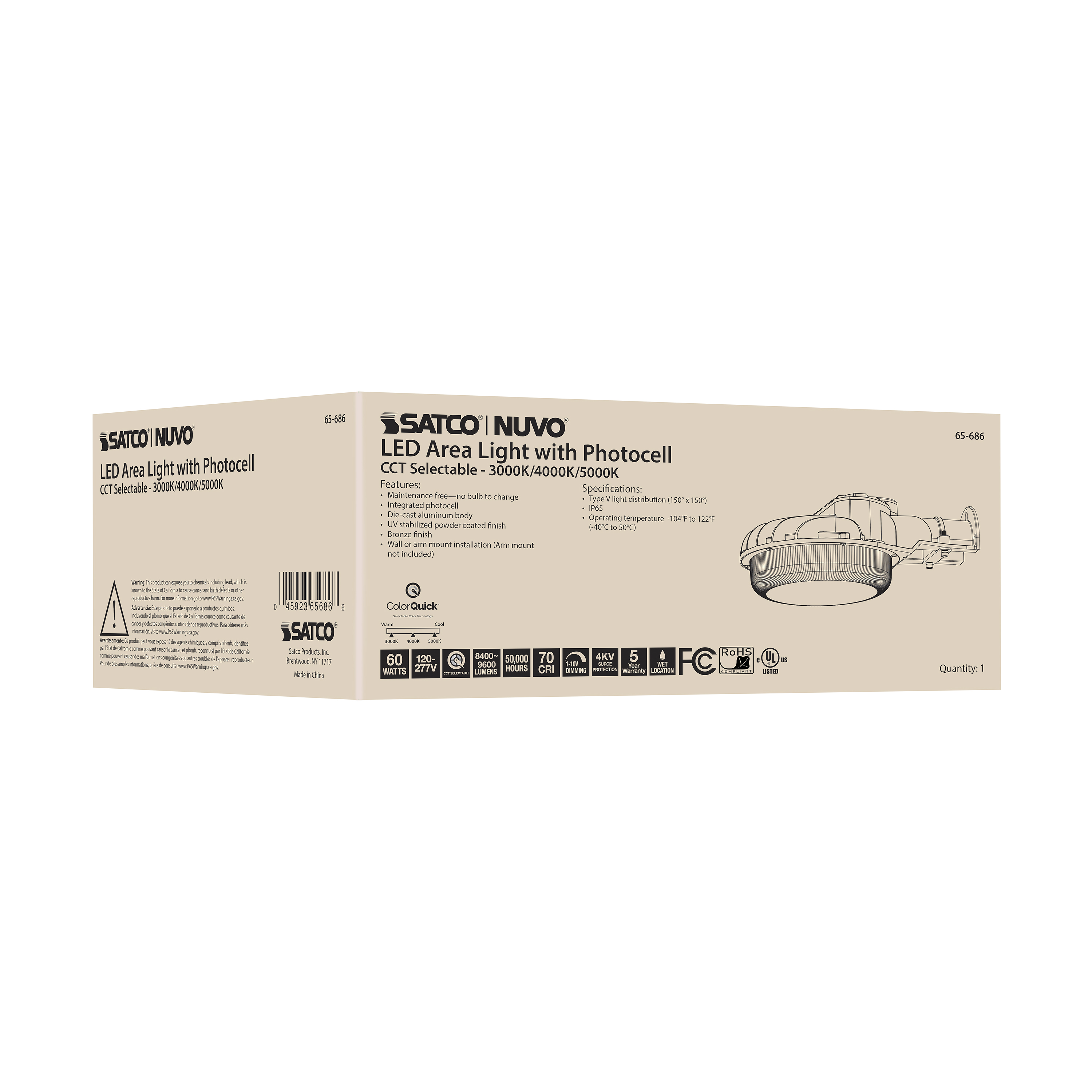 60W LED AREA LIGHT W/PHOTOCELL - 65-686