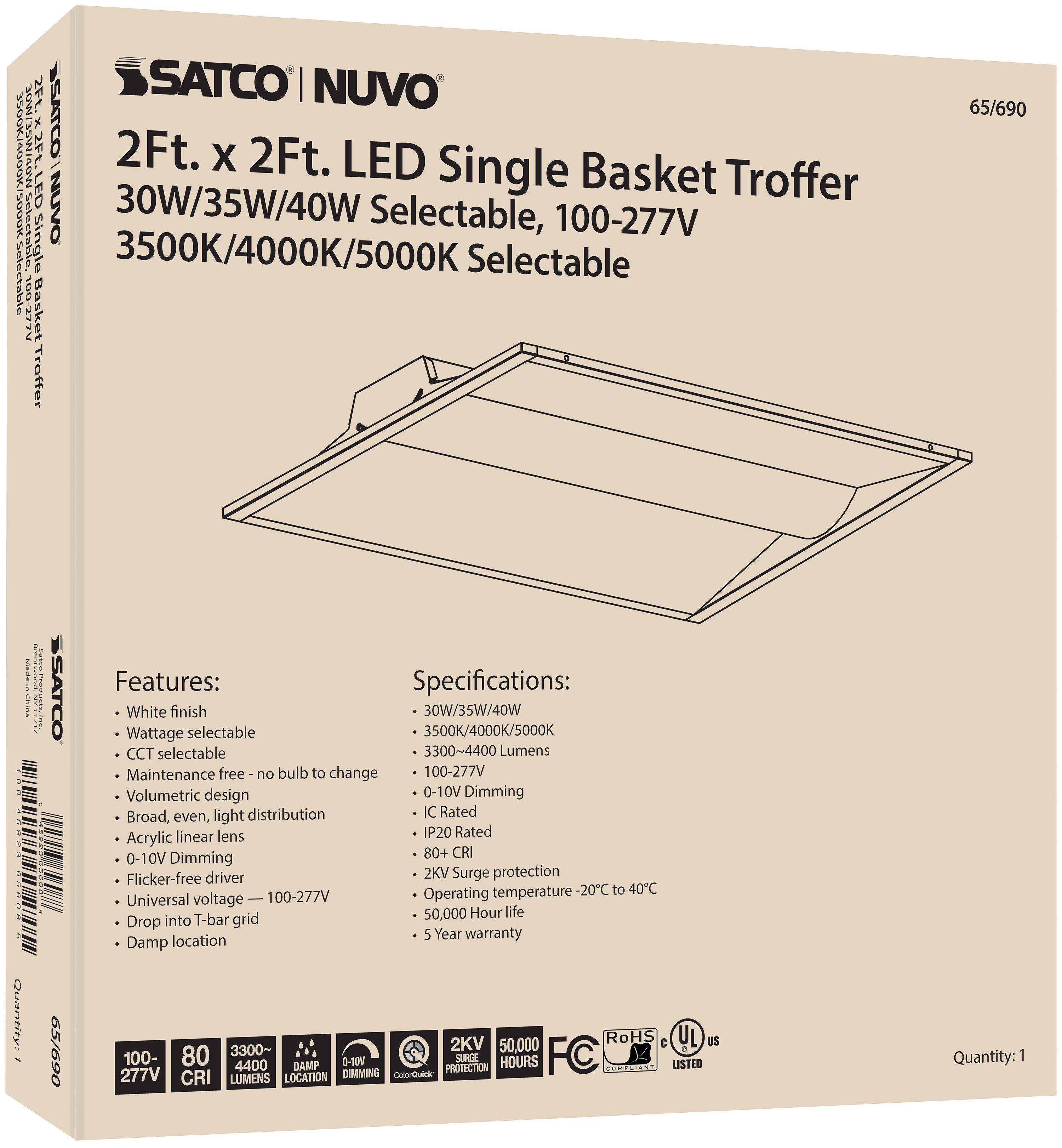 2X2 SINGLE BASKET TROFFER - 65-690