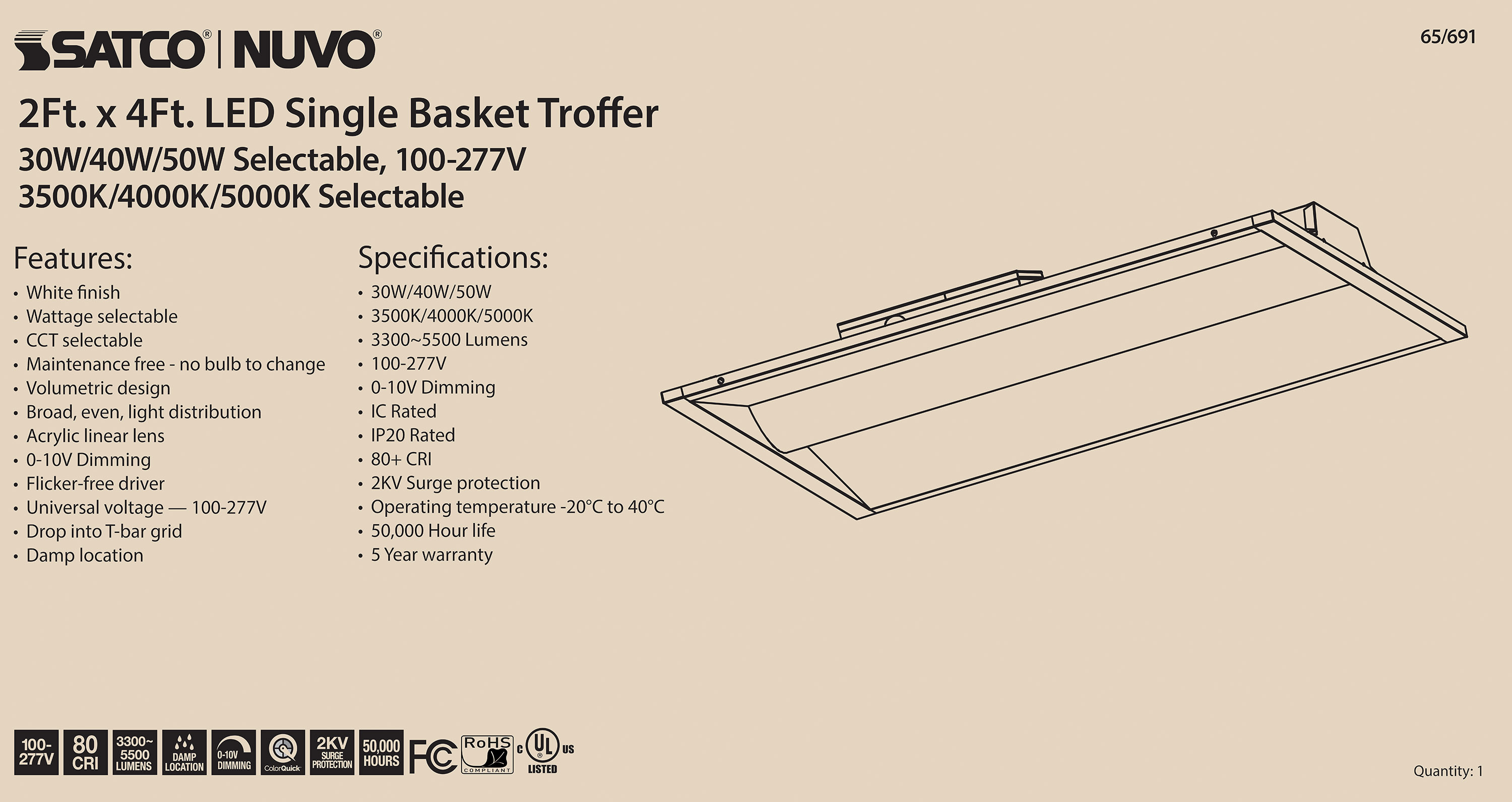 2X4 SINGLE BASKET TROFFER - 65-691