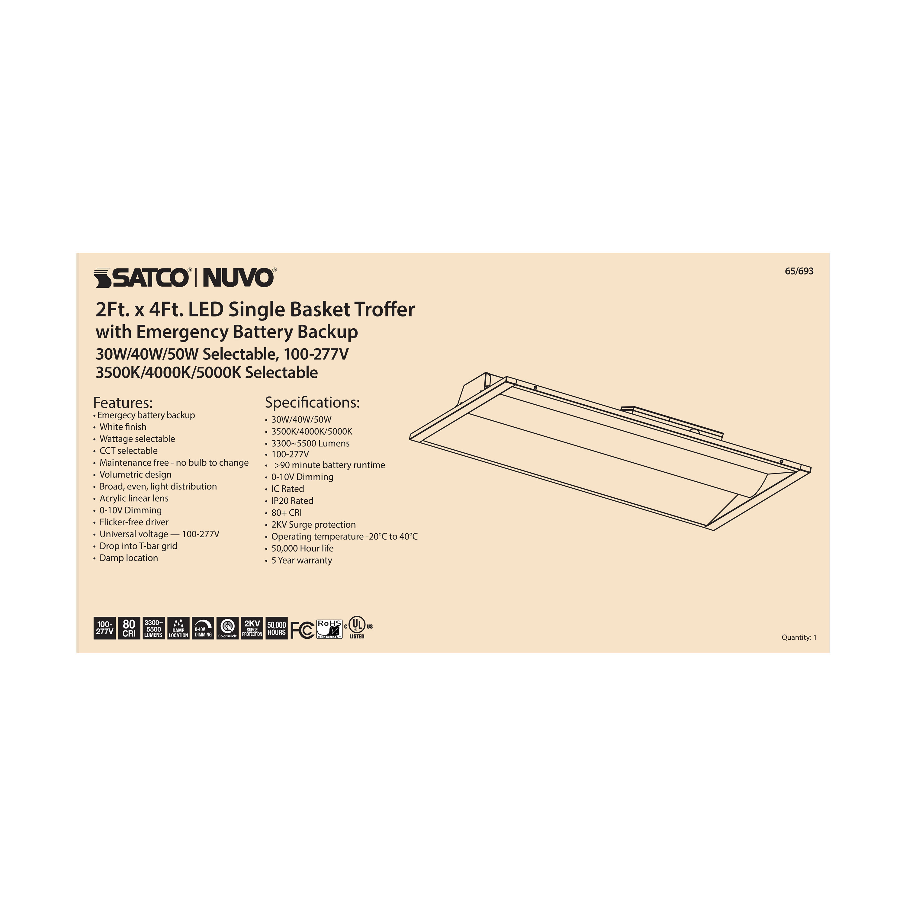 2X4 EM SINGLE BASKET TROFFER - 65-693