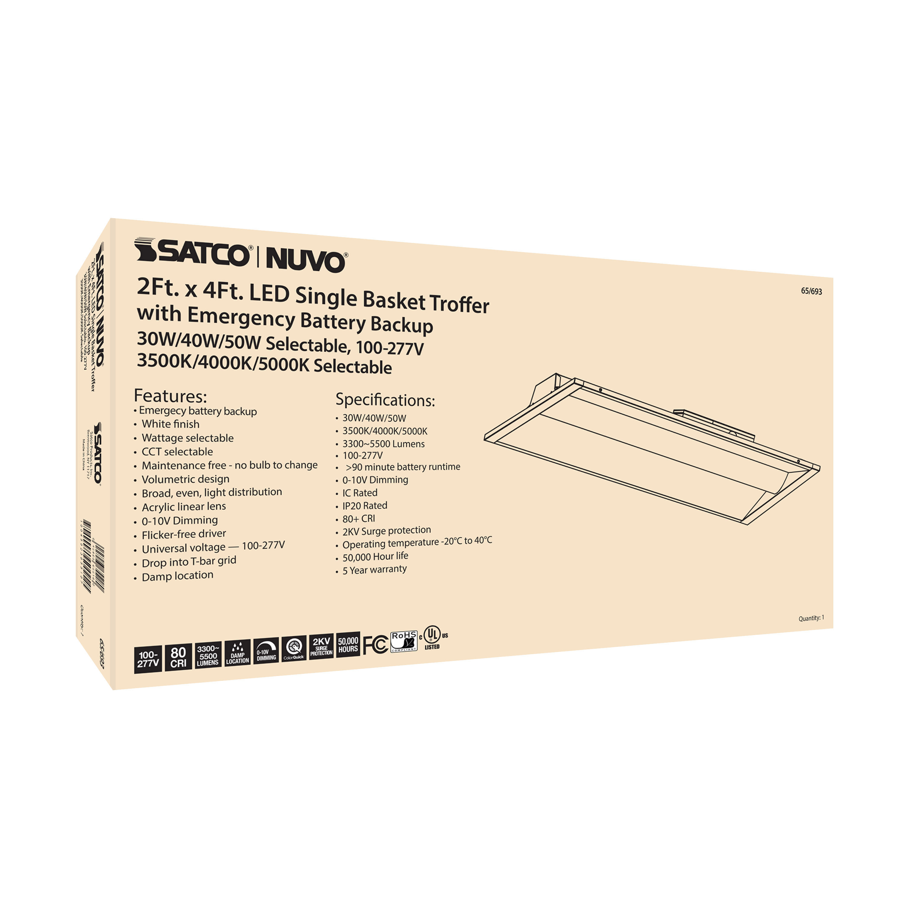 2X4 EM SINGLE BASKET TROFFER - 65-693