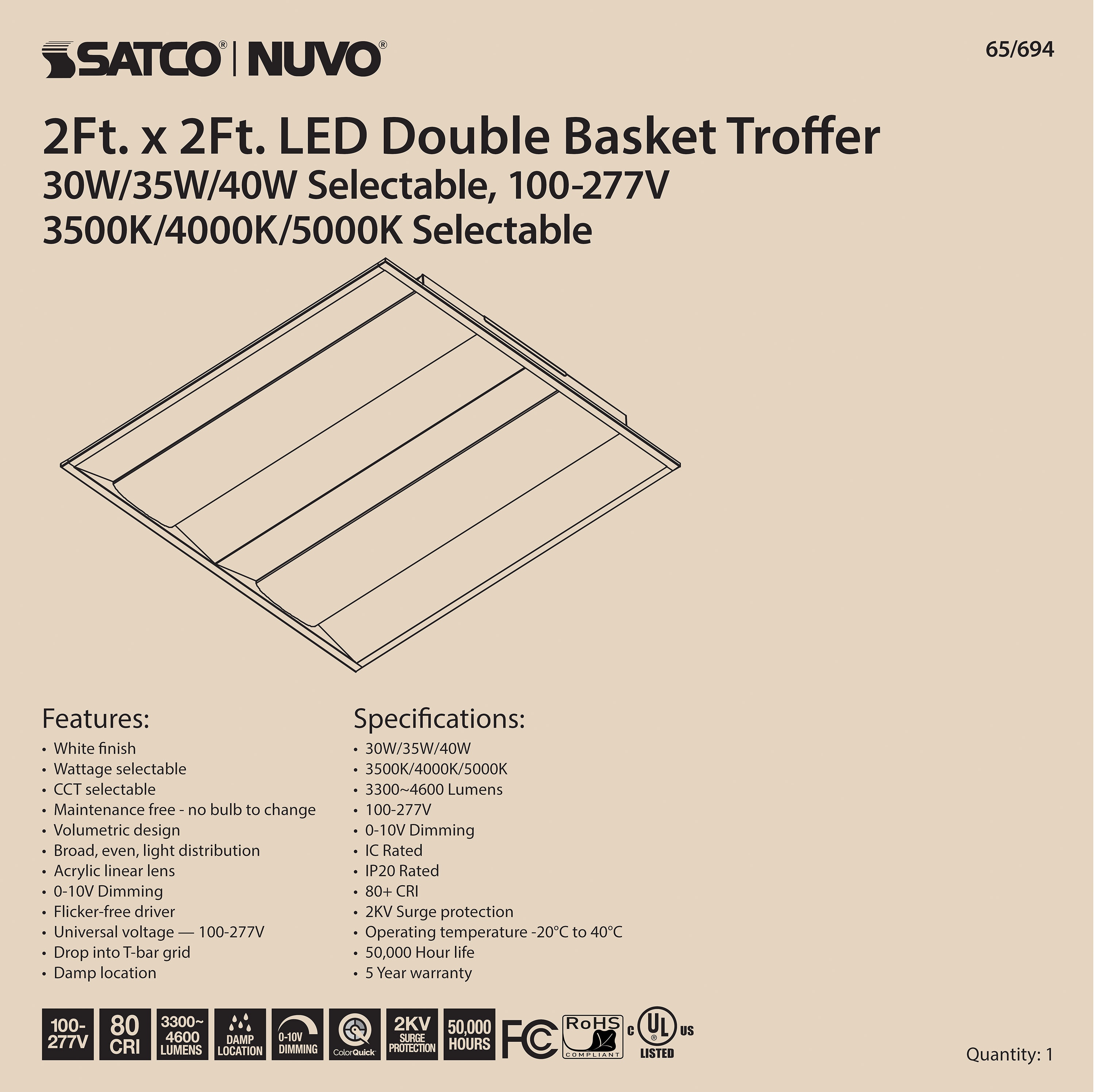 2X2 DOUBLE BASKET TROFFER - 65-694
