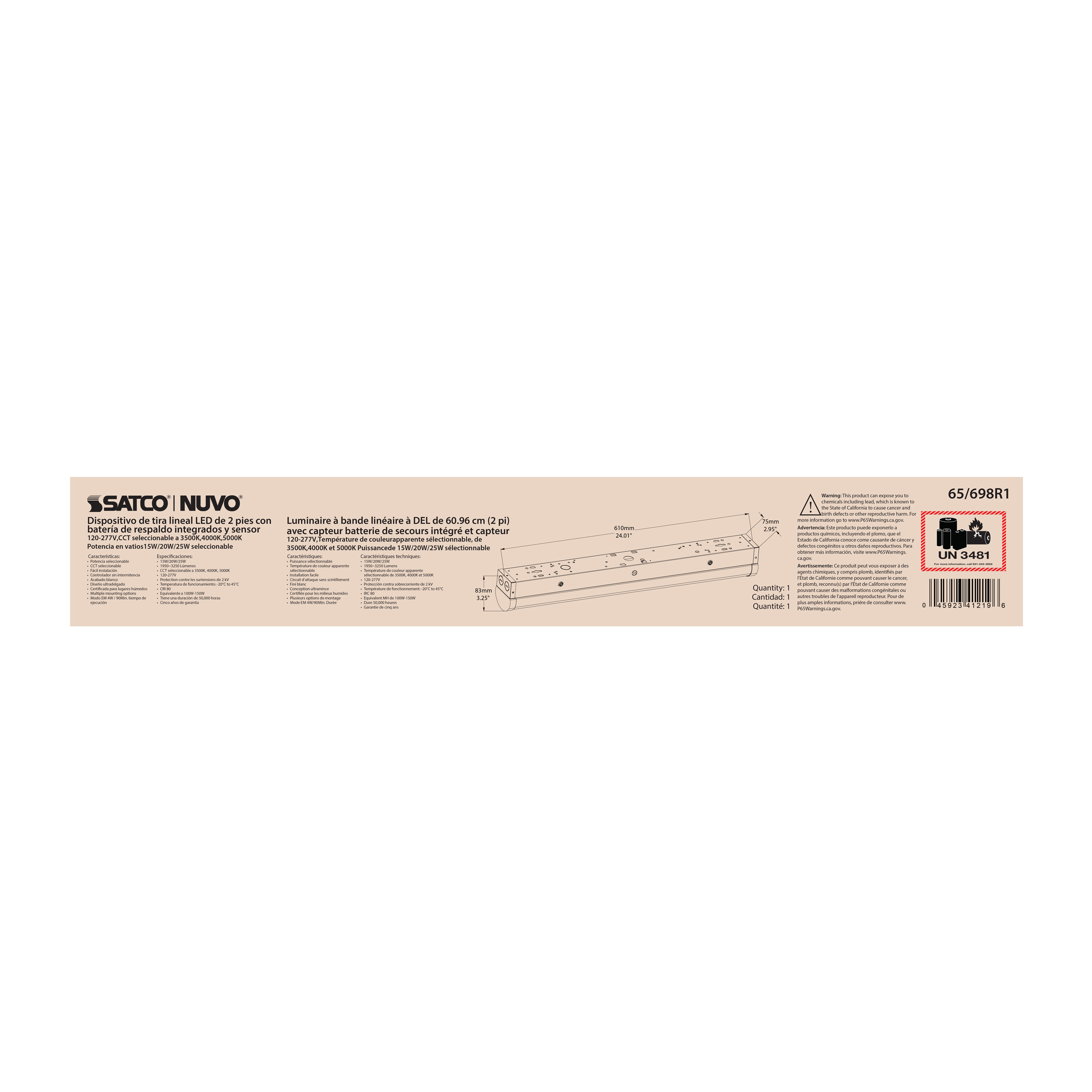 2' LINEAR STRIP W/ EM & SENSOR - 65-698R1