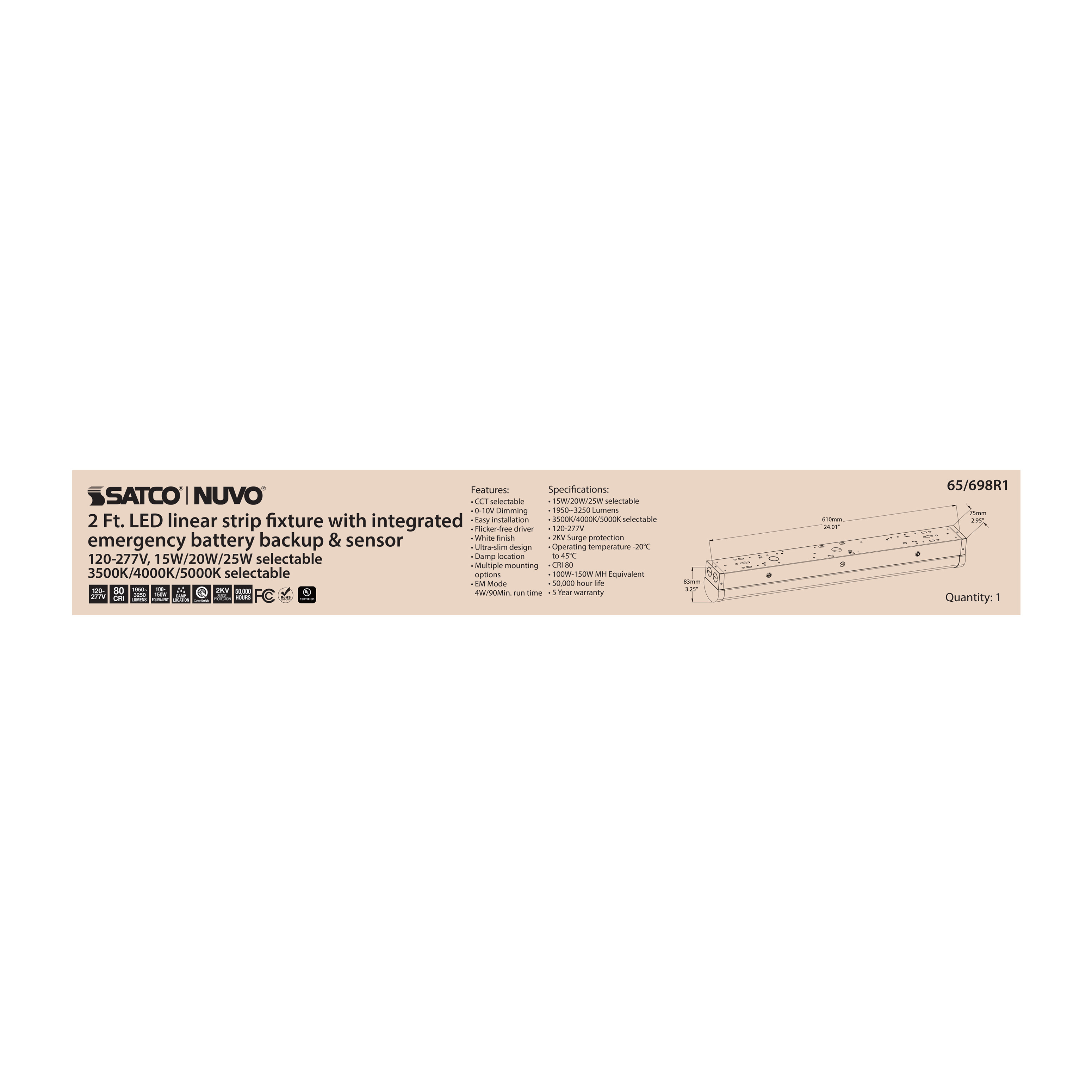 2' LINEAR STRIP W/ EM & SENSOR - 65-698R1
