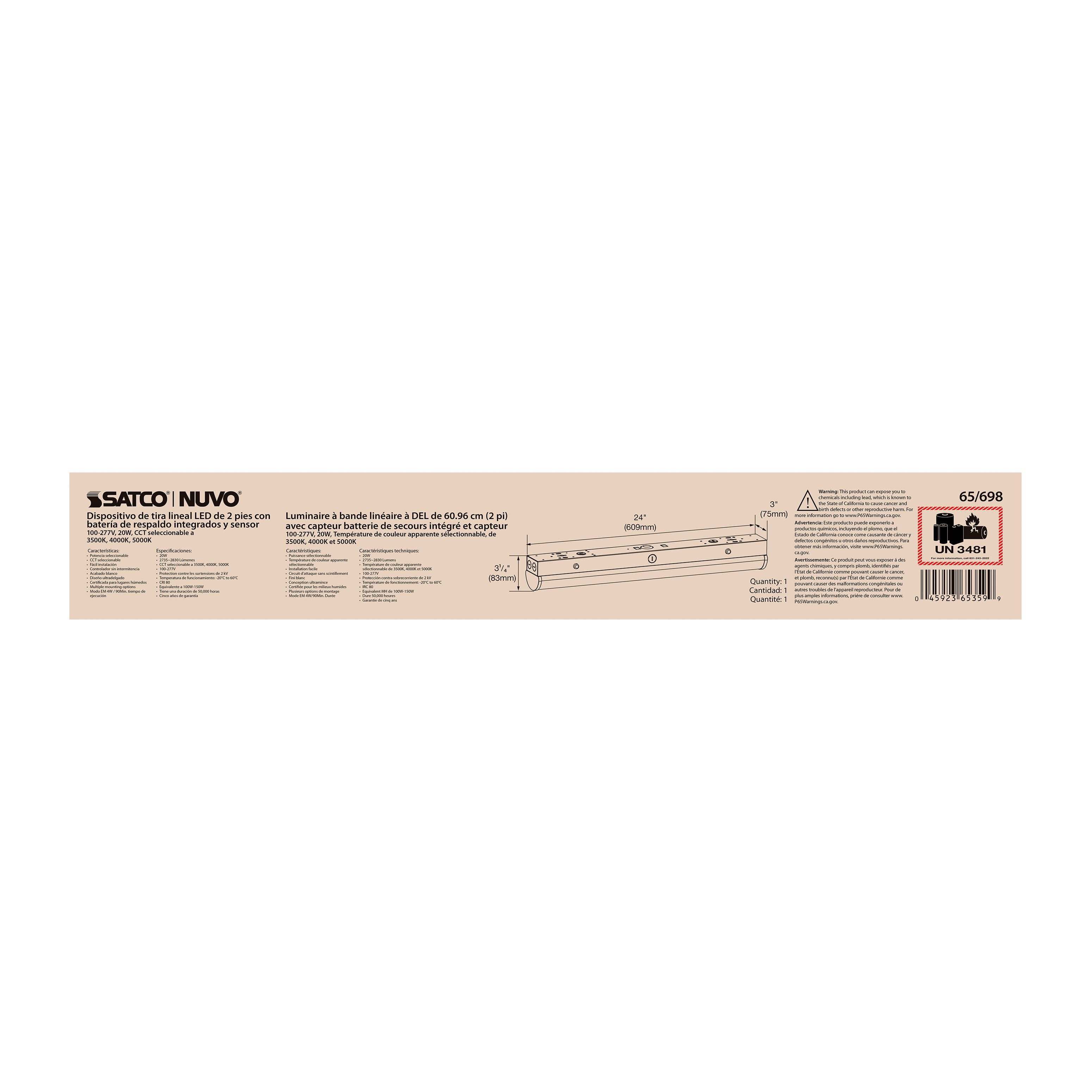 2' LINEAR STRIP W/ EM & SENSOR - 65-698