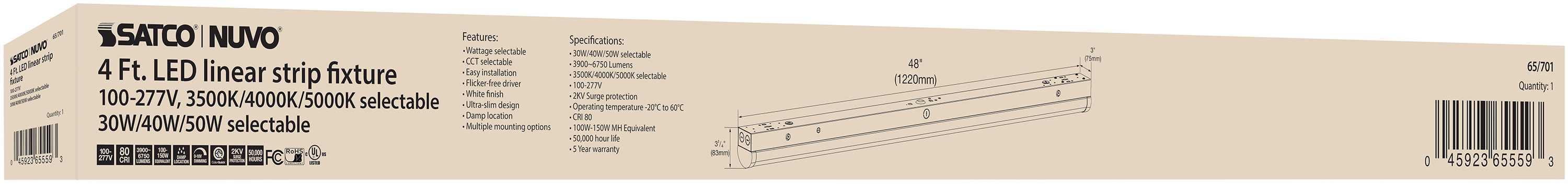 4' LINEAR STRIP WHITE FINISH - 65-701