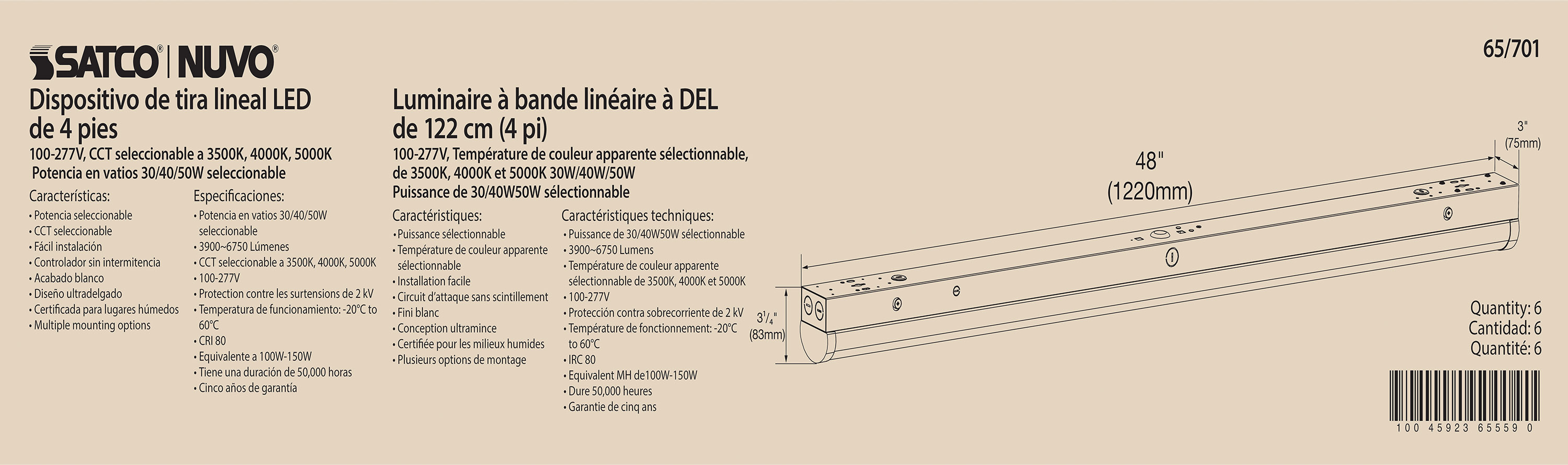 4' LINEAR STRIP WHITE FINISH - 65-701