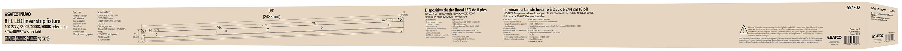 8' LINEAR STRIP WHITE FINISH - 65-702