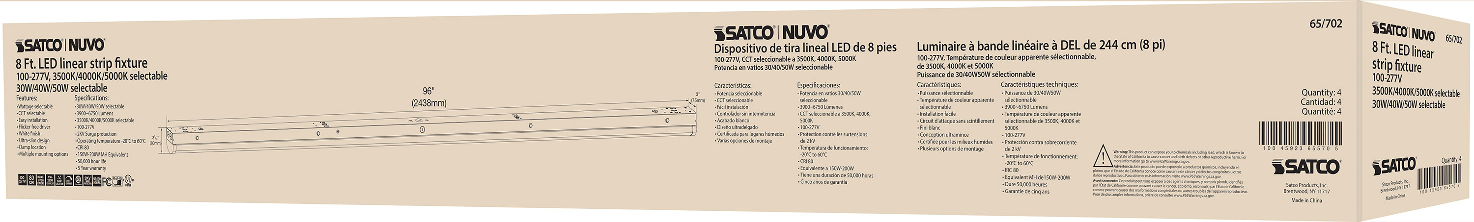 8' LINEAR STRIP WHITE FINISH - 65-702