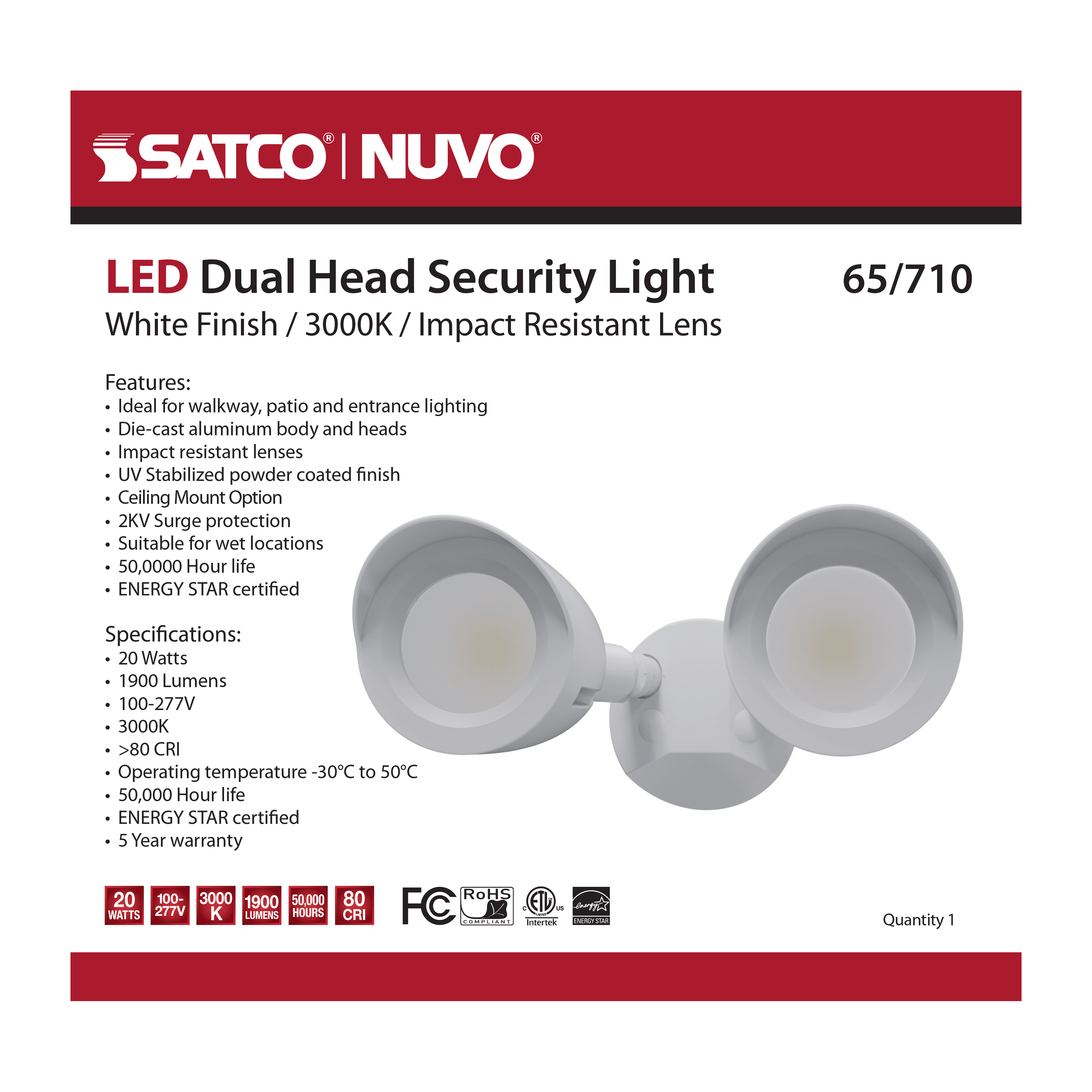 LED 2 BULLET HEAD SECURITY LGT - 65-710