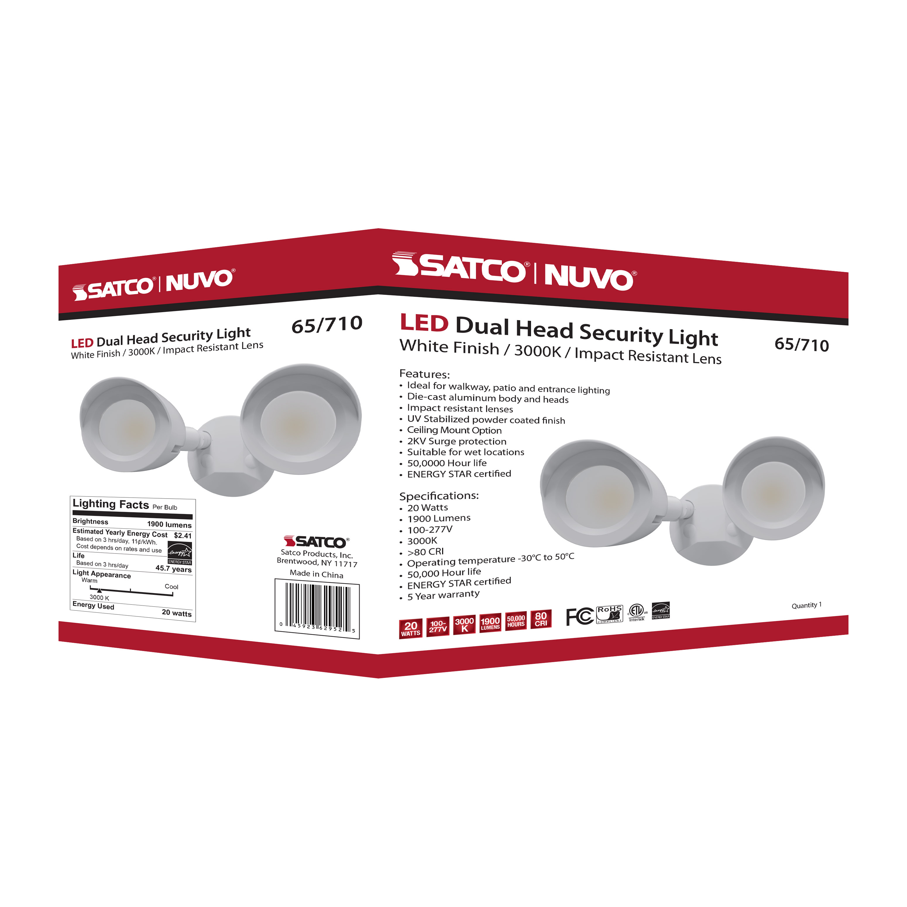 LED 2 BULLET HEAD SECURITY LGT - 65-710