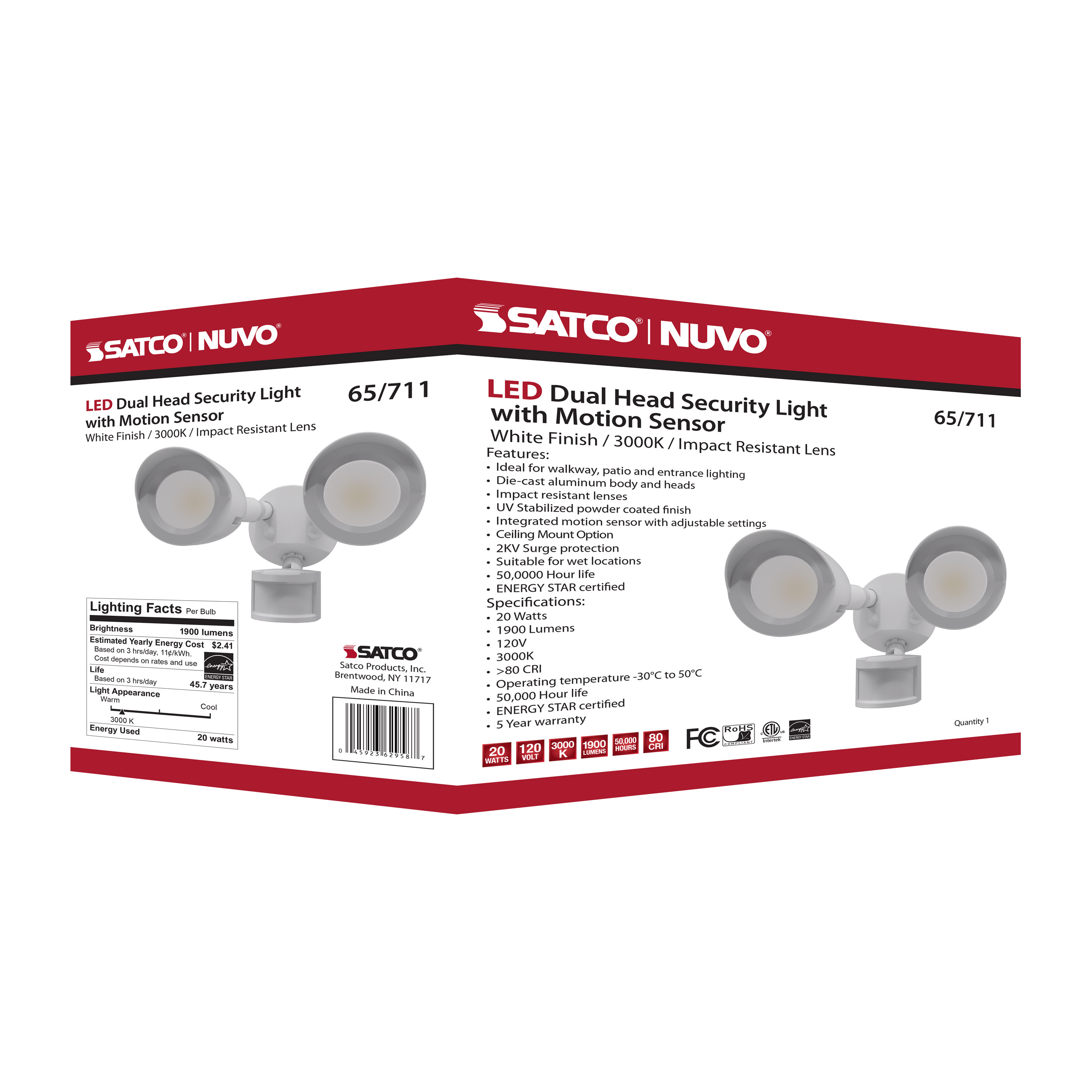 LED 2 BULLET HEAD SECURITY LGT - 65-711