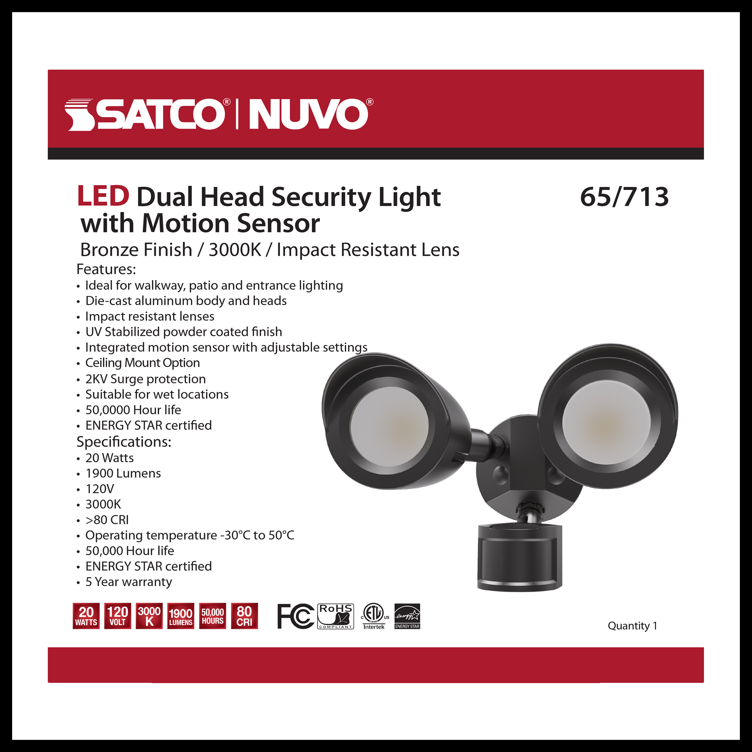 LED 2 BULLET HEAD SECURITY LGT - 65-713