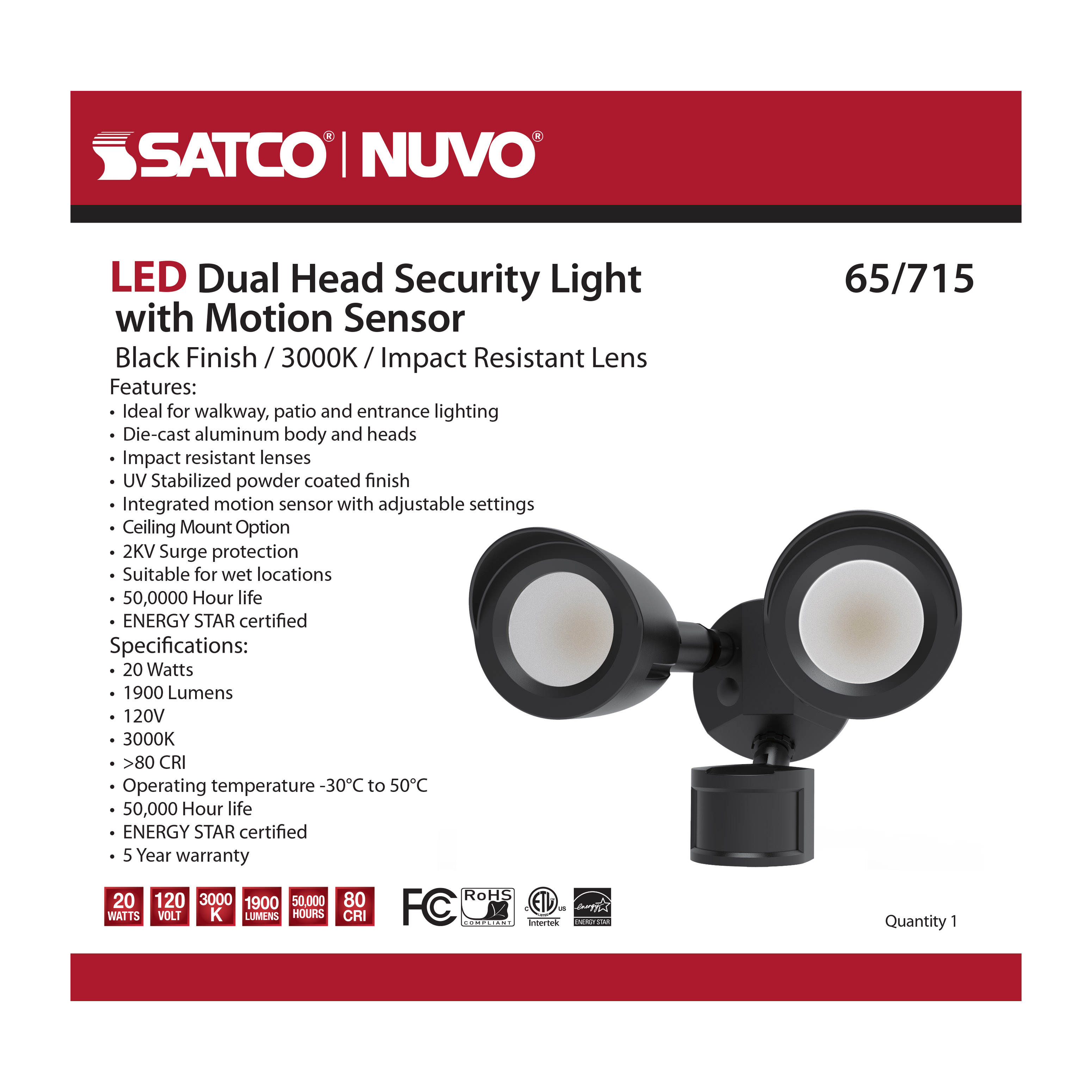 LED 2 BULLET HEAD SECURITY LGT - 65-715