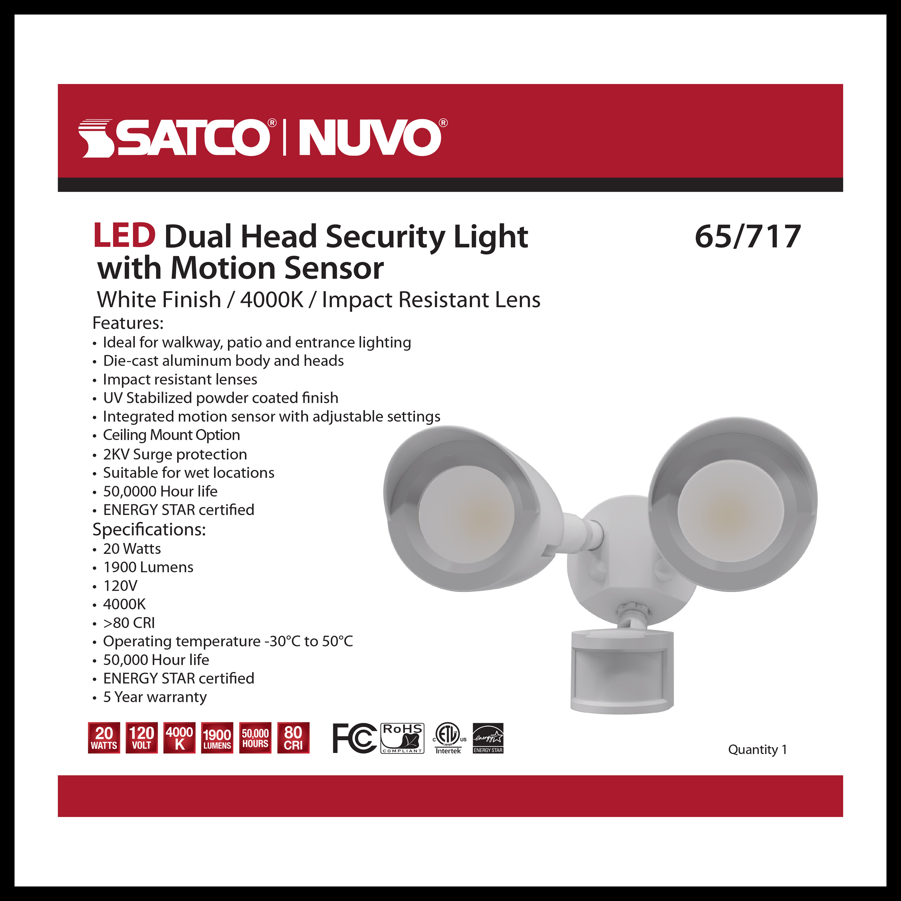 LED 2 BULLET HEAD SECURITY LGT - 65-717