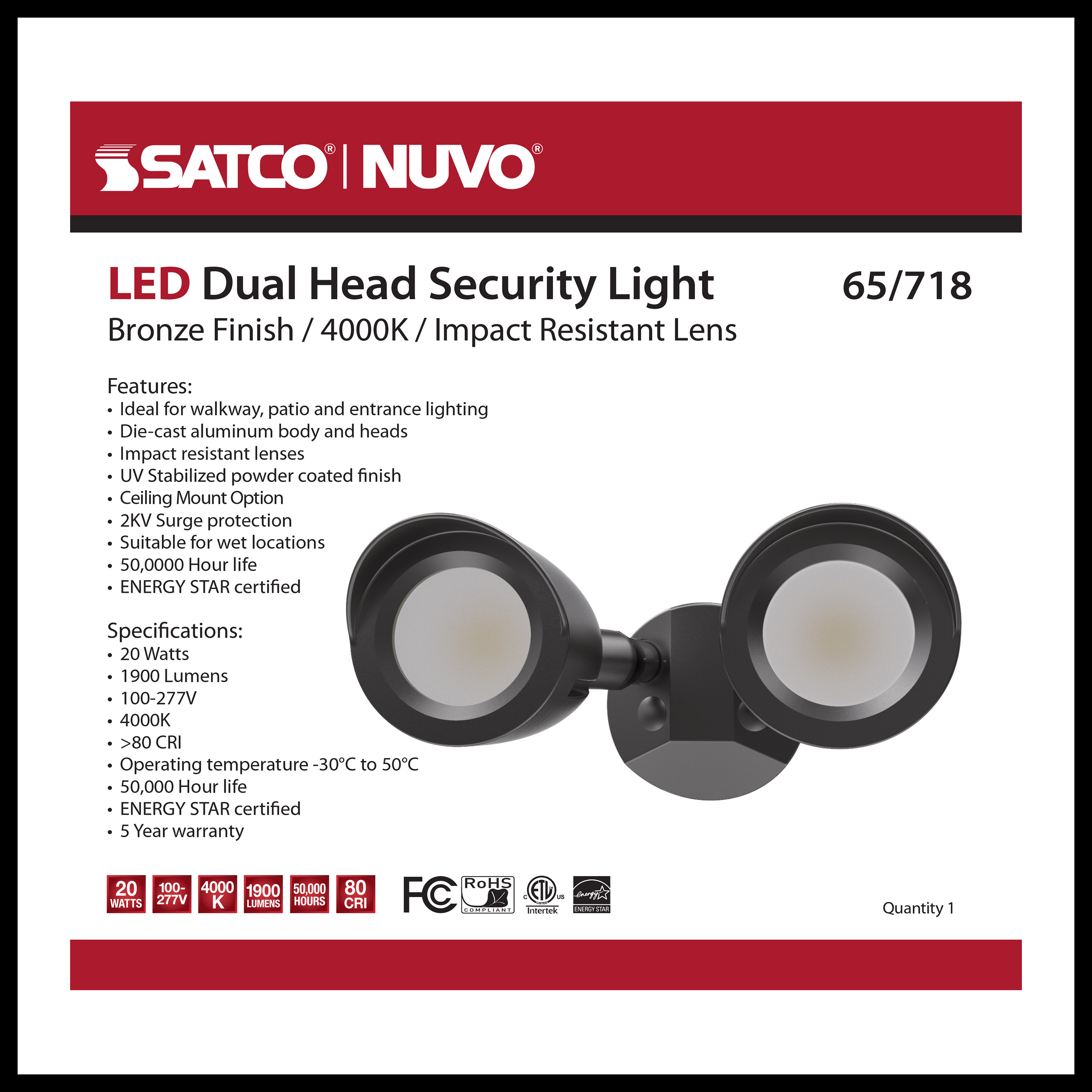 LED 2 BULLET HEAD SECURITY LGT - 65-718
