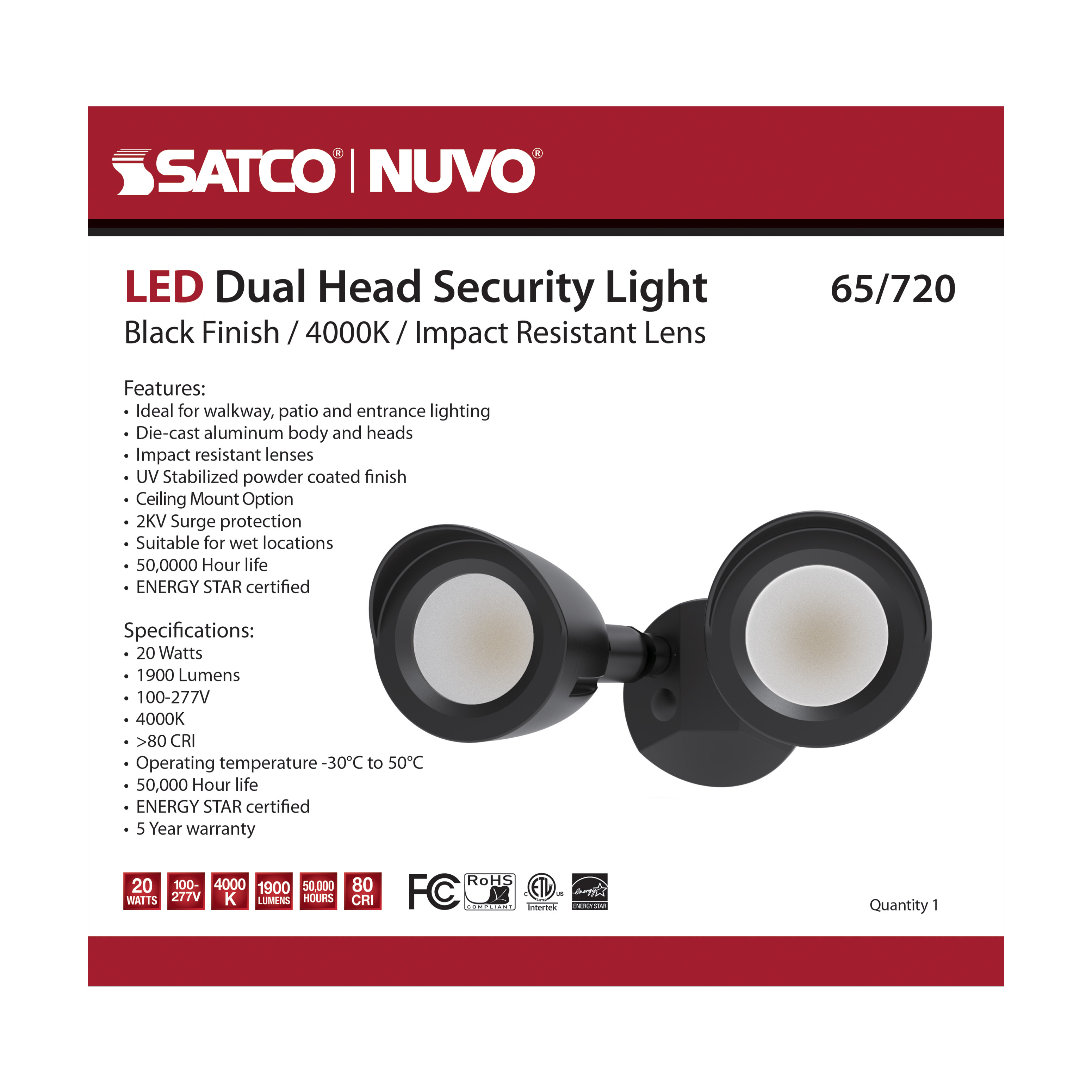 LED 2 BULLET HEAD SECURITY LGT - 65-720