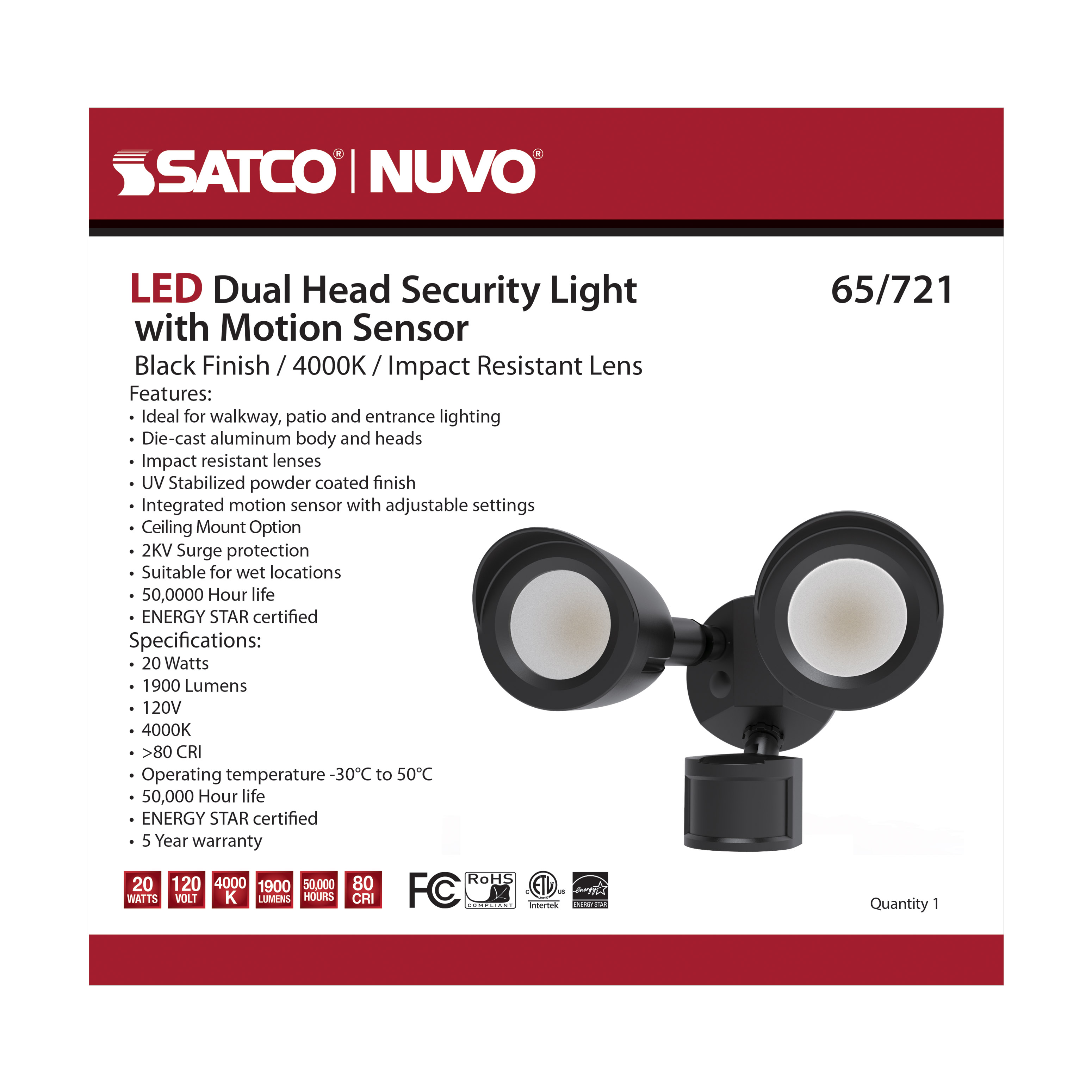 LED 2 BULLET HEAD SECURITY LGT - 65-721