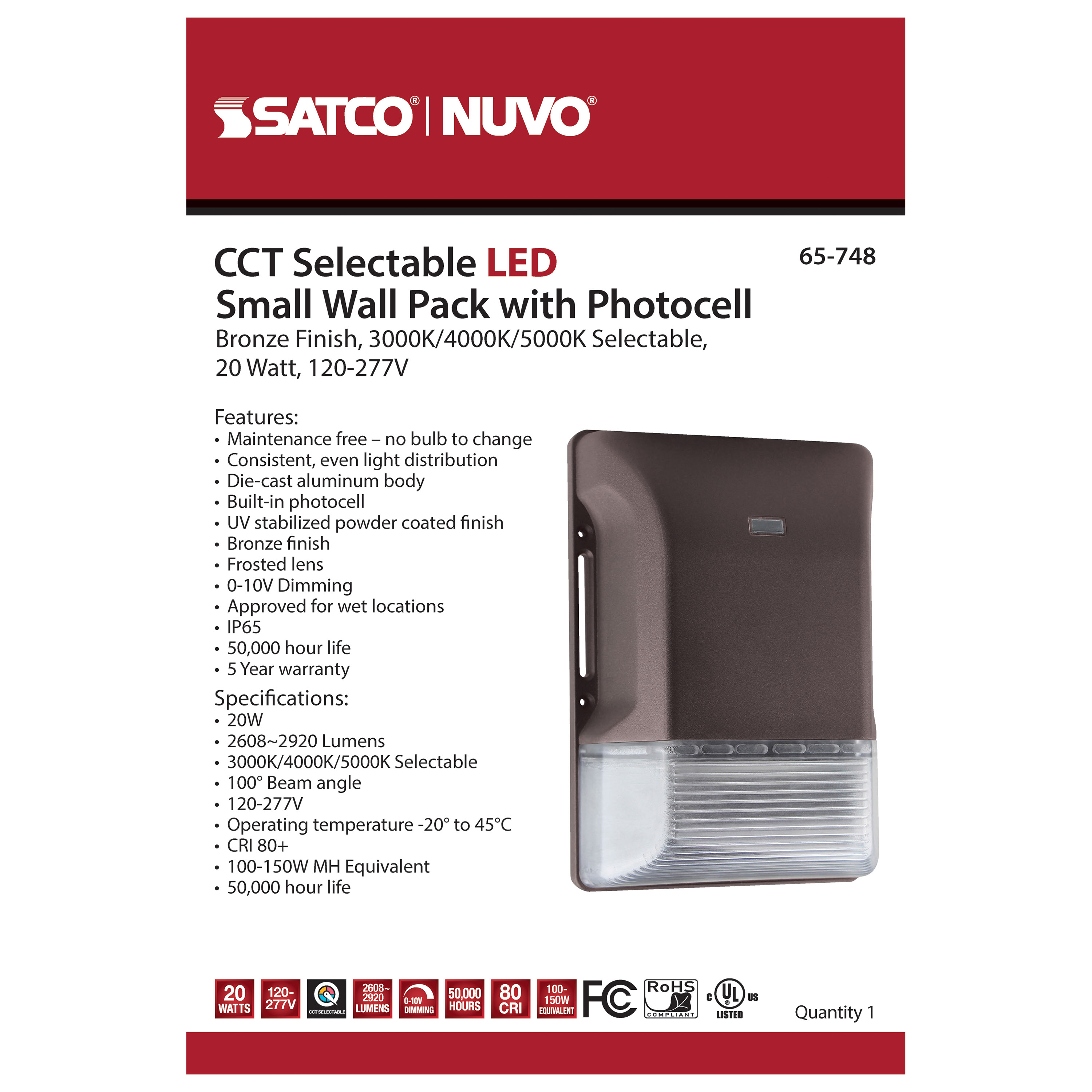 LED SMALL WALL PACK W/PHOTOCEL - 65-748