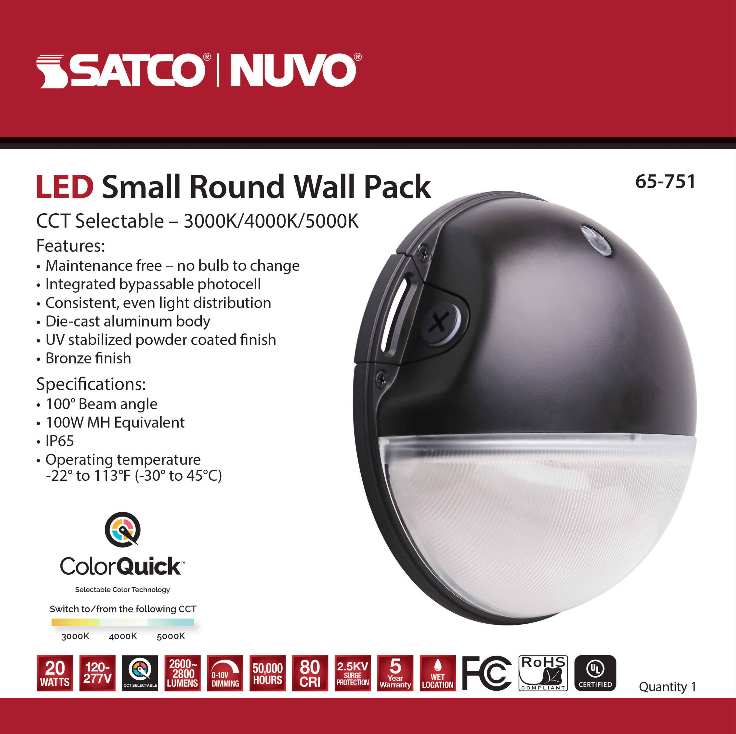 LED SMALL 20W ROUND WALL PACK - 65-751