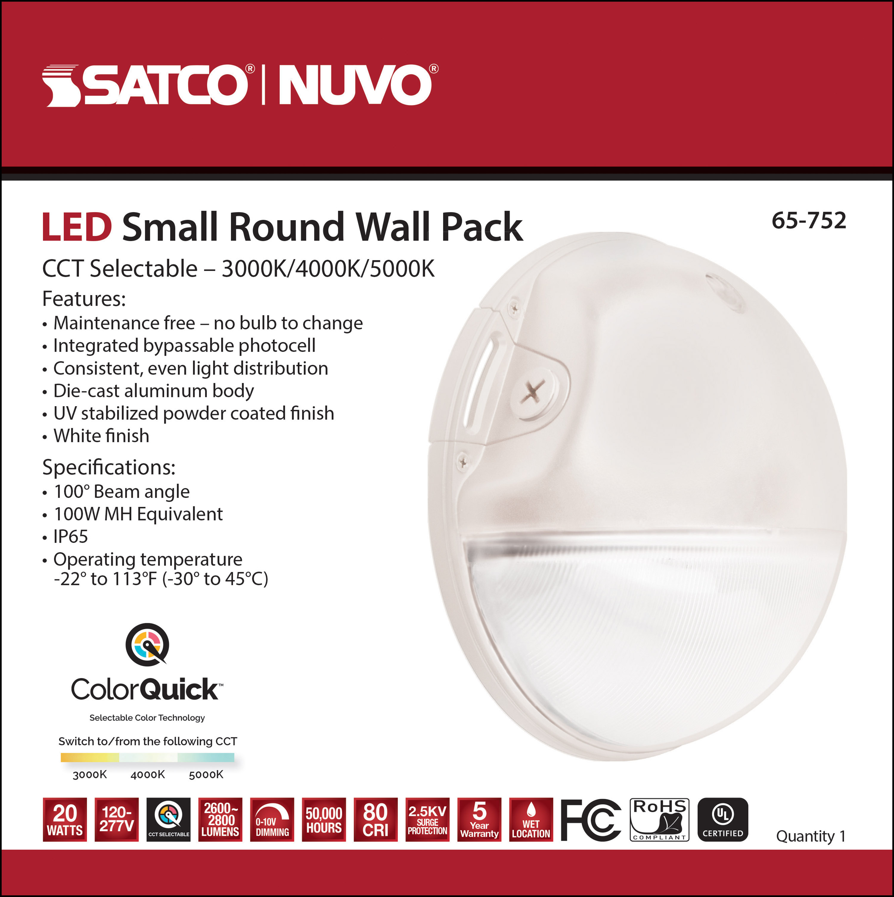 LED SMALL 20W ROUND WALL PACK - 65-752