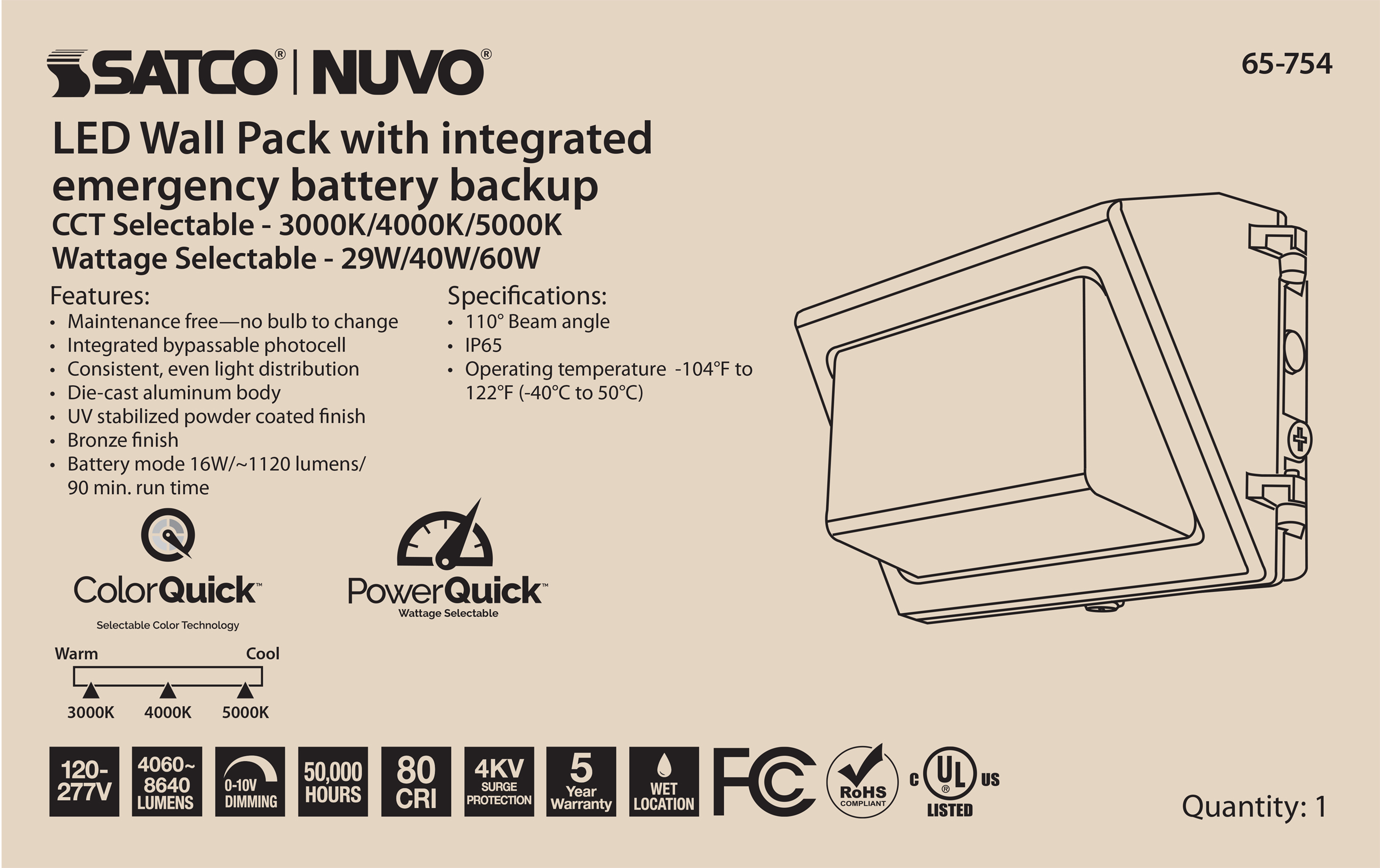 EM WALL PACK CCT & WATT ADJ - 65-754