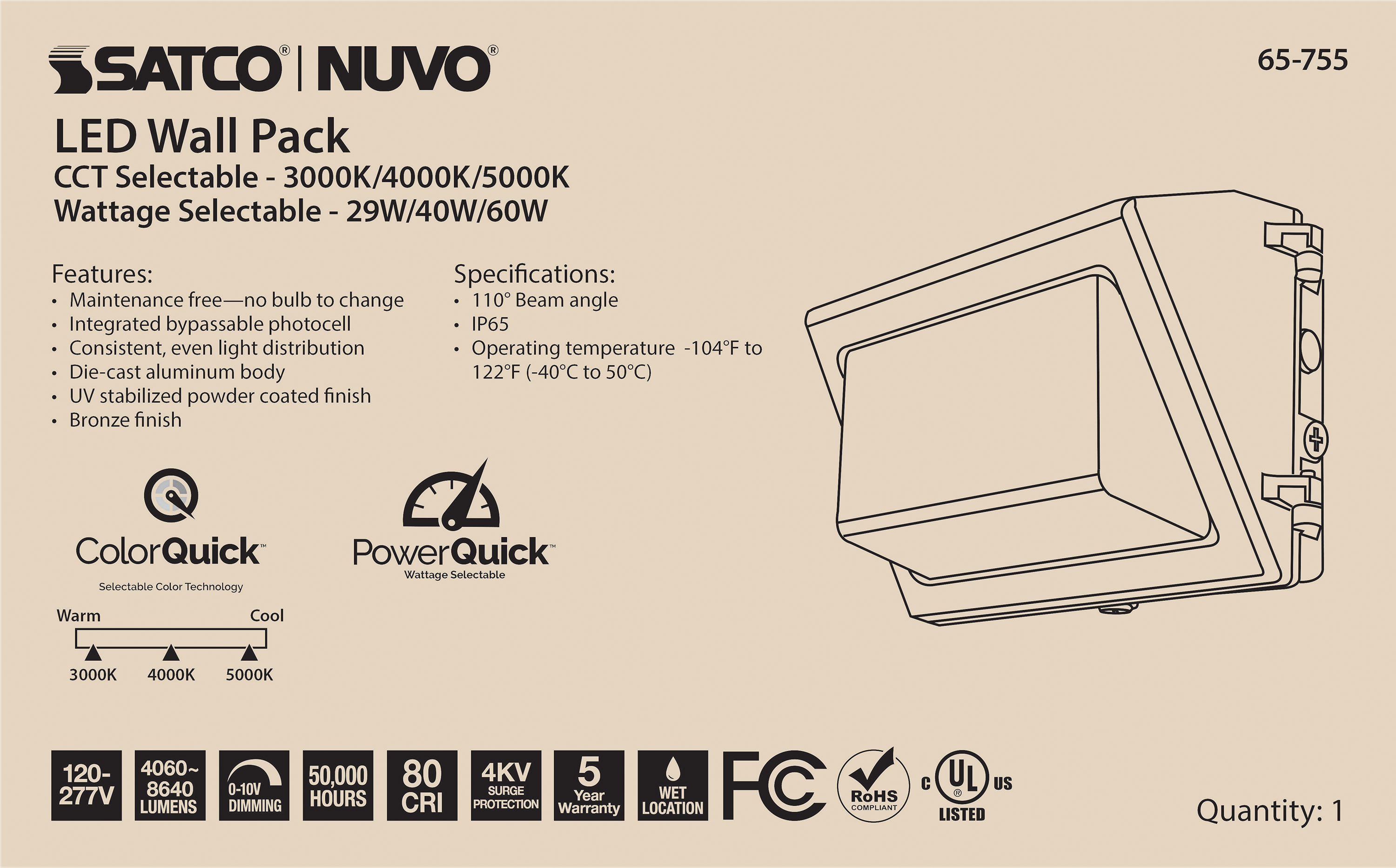 LED WALL PACK CCT & WATT ADJ - 65-755