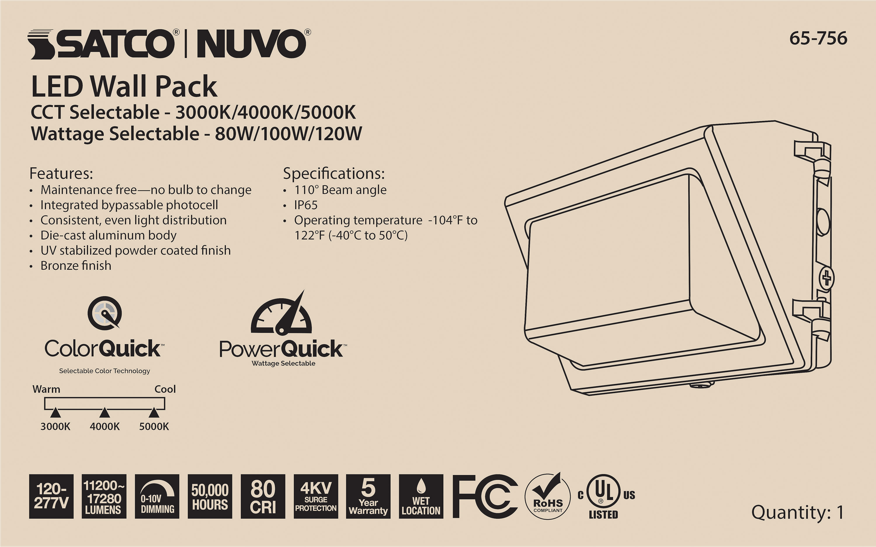 LED WALL PACK CCT & WATT ADJ - 65-756