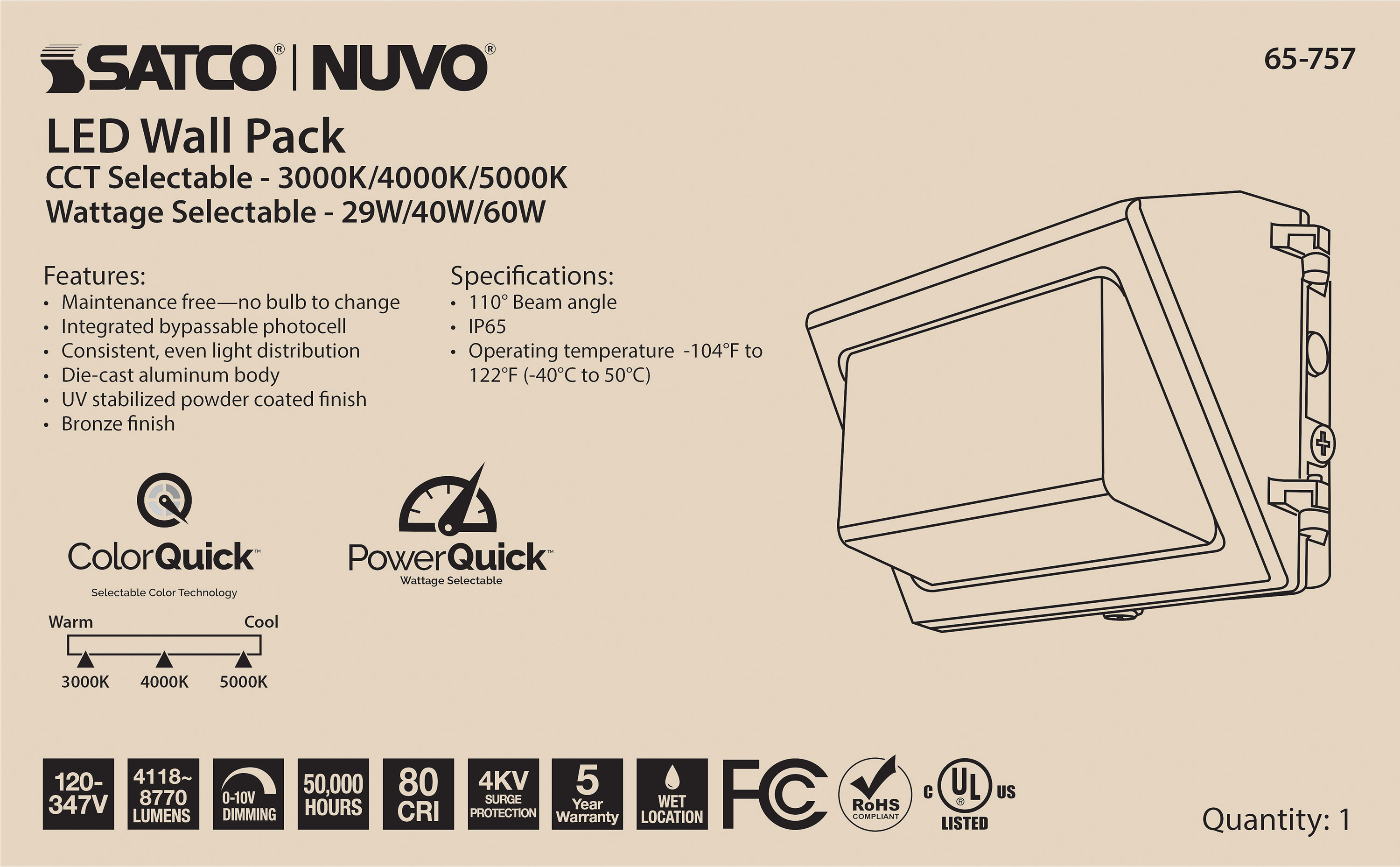 LED WALL PACK CCT & WATT ADJ - 65-757
