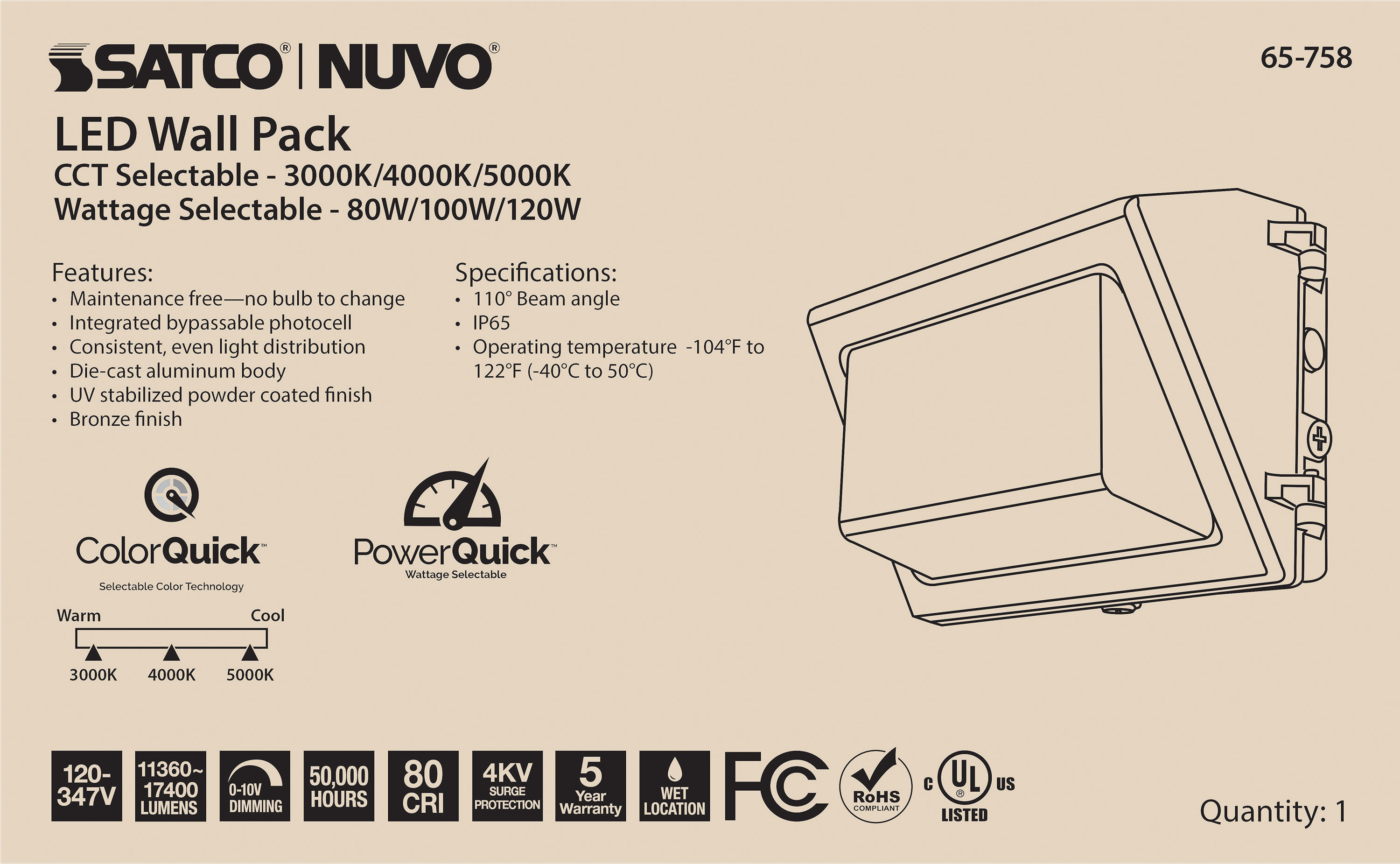 LED WALL PACK CCT & WATT ADJ - 65-758