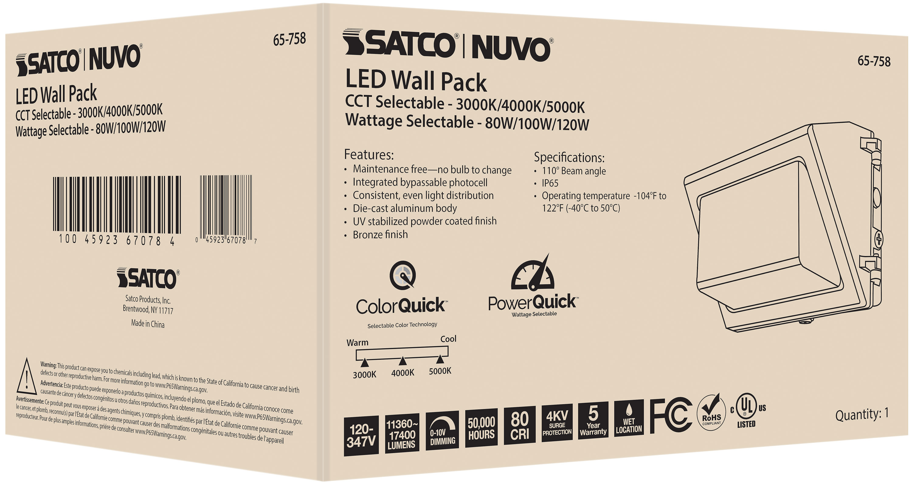 LED WALL PACK CCT & WATT ADJ - 65-758