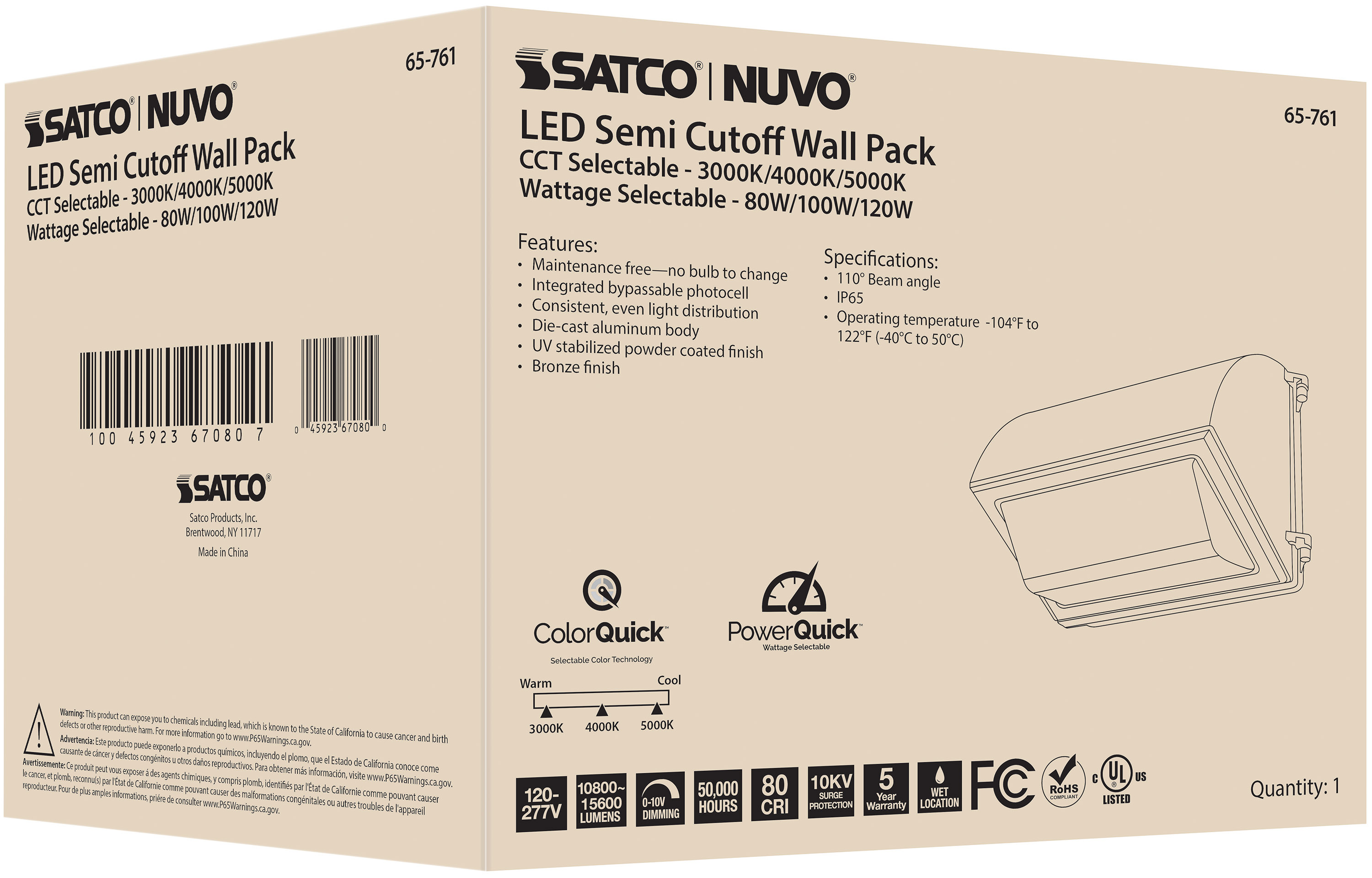 LED CUTOFF WALL PACK CCT&WATT - 65-761