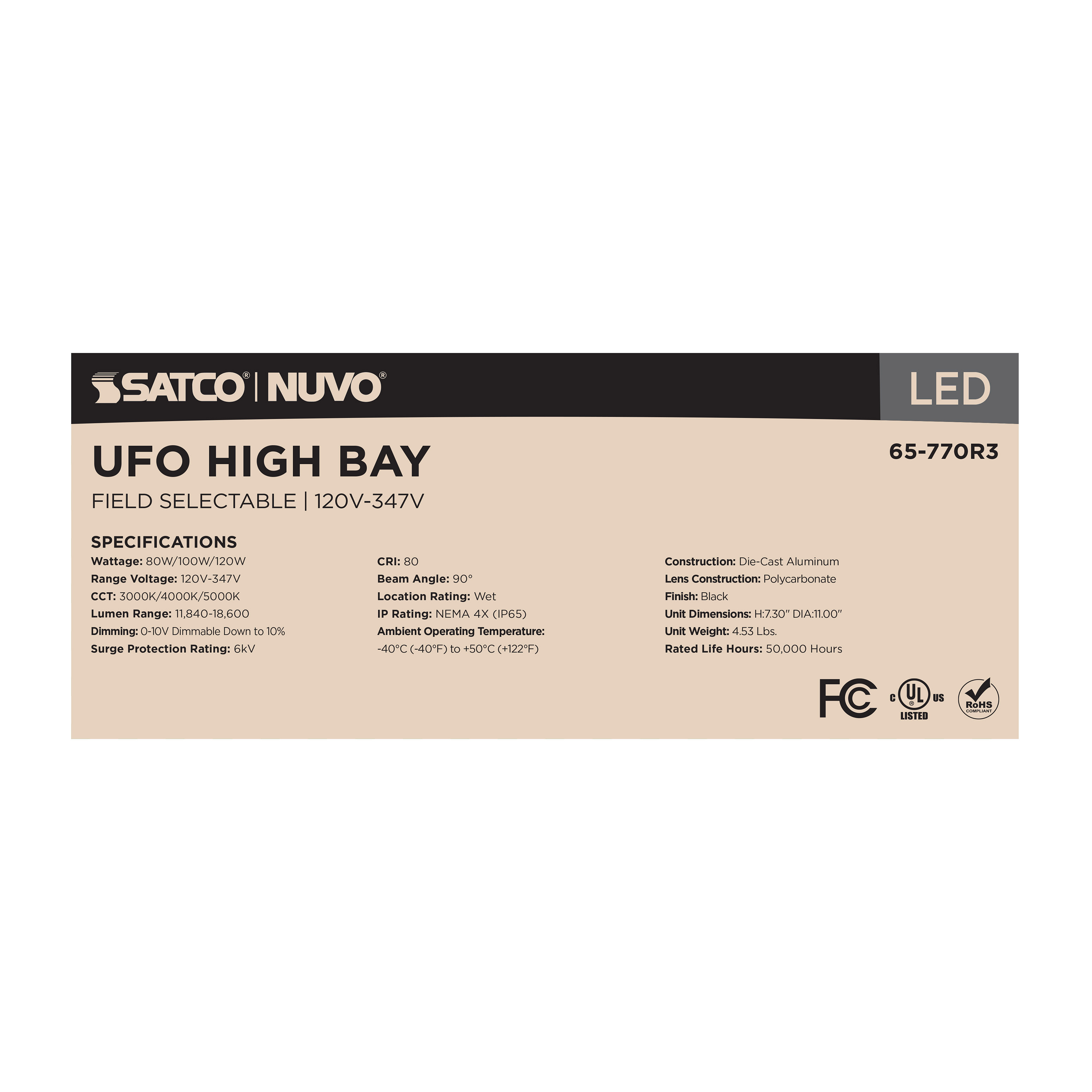 LED UFO HIGHBAY CCT & WATT ADJ - 65-770R3