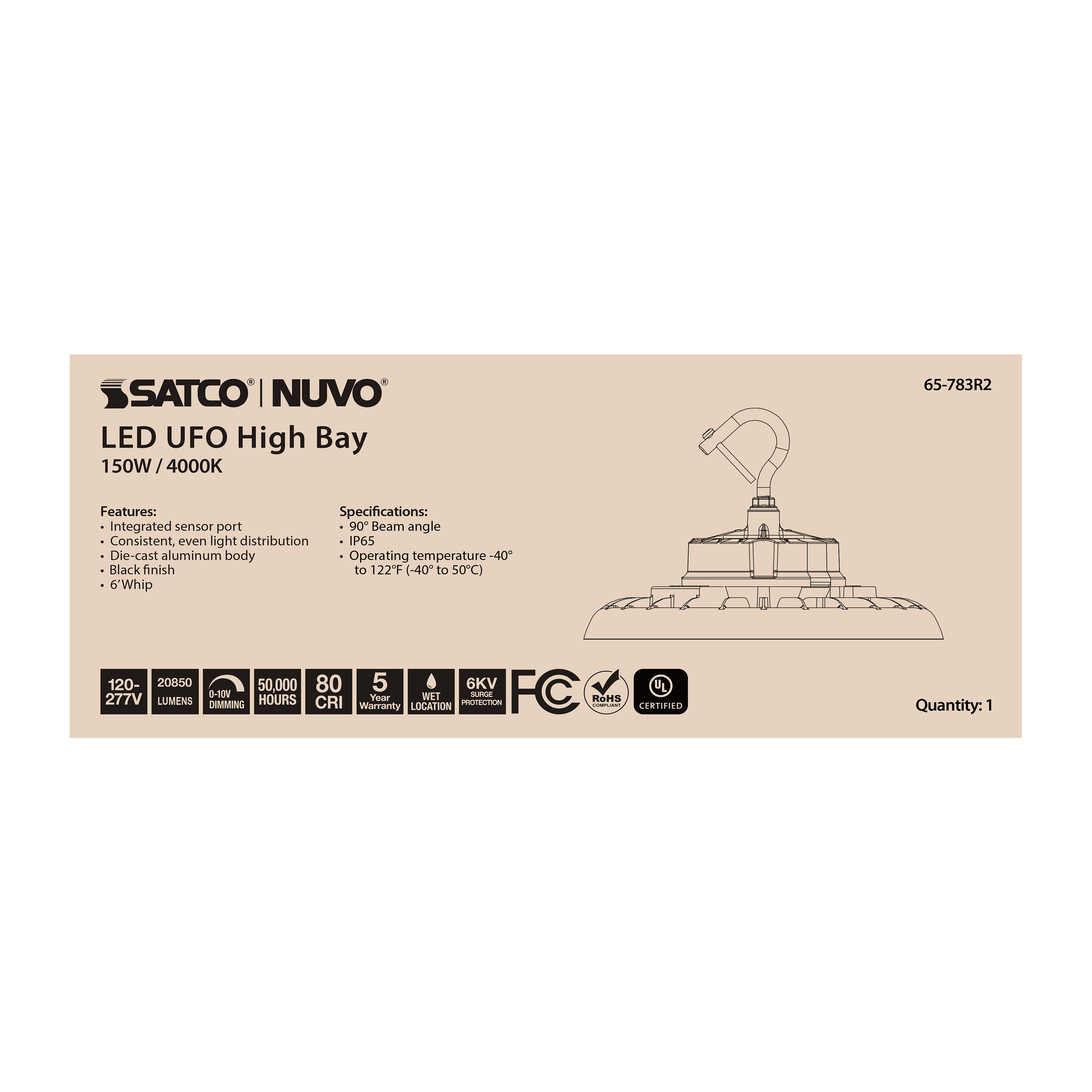 LED UFO HIGHBAY 150W/4000K - 65-783R2