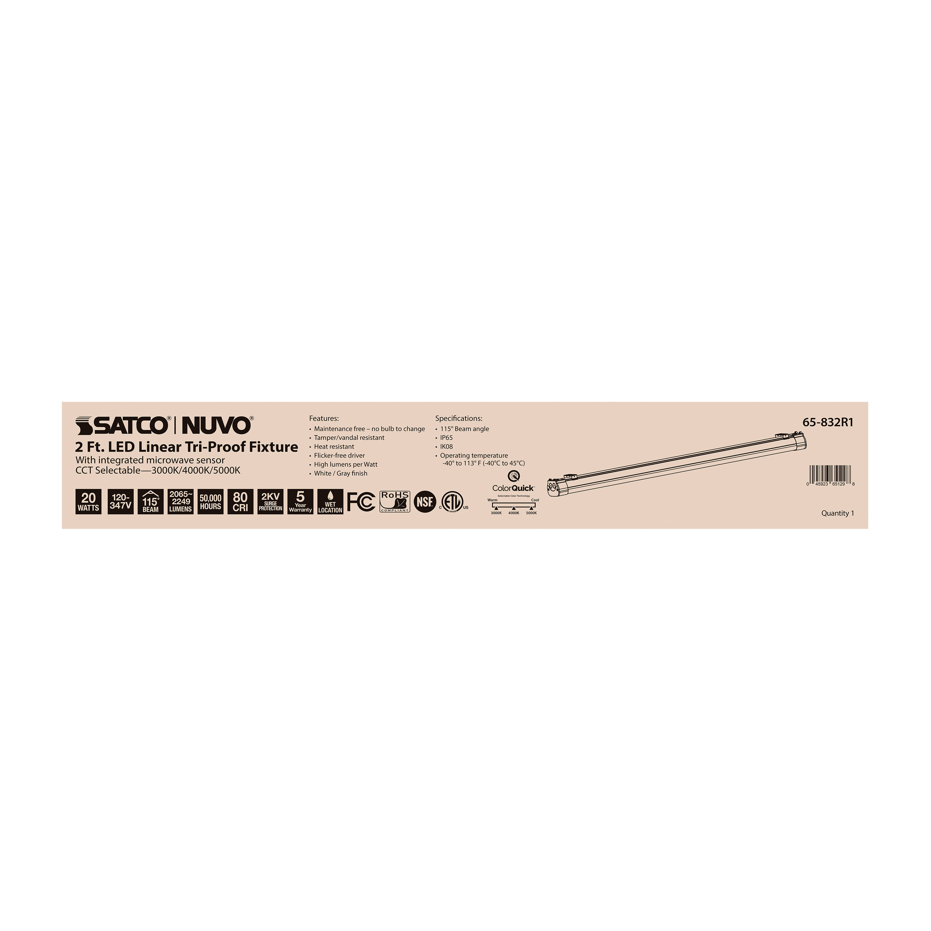 2' 20W LED TRI-PROOF W/SENSOR - 65-832R1