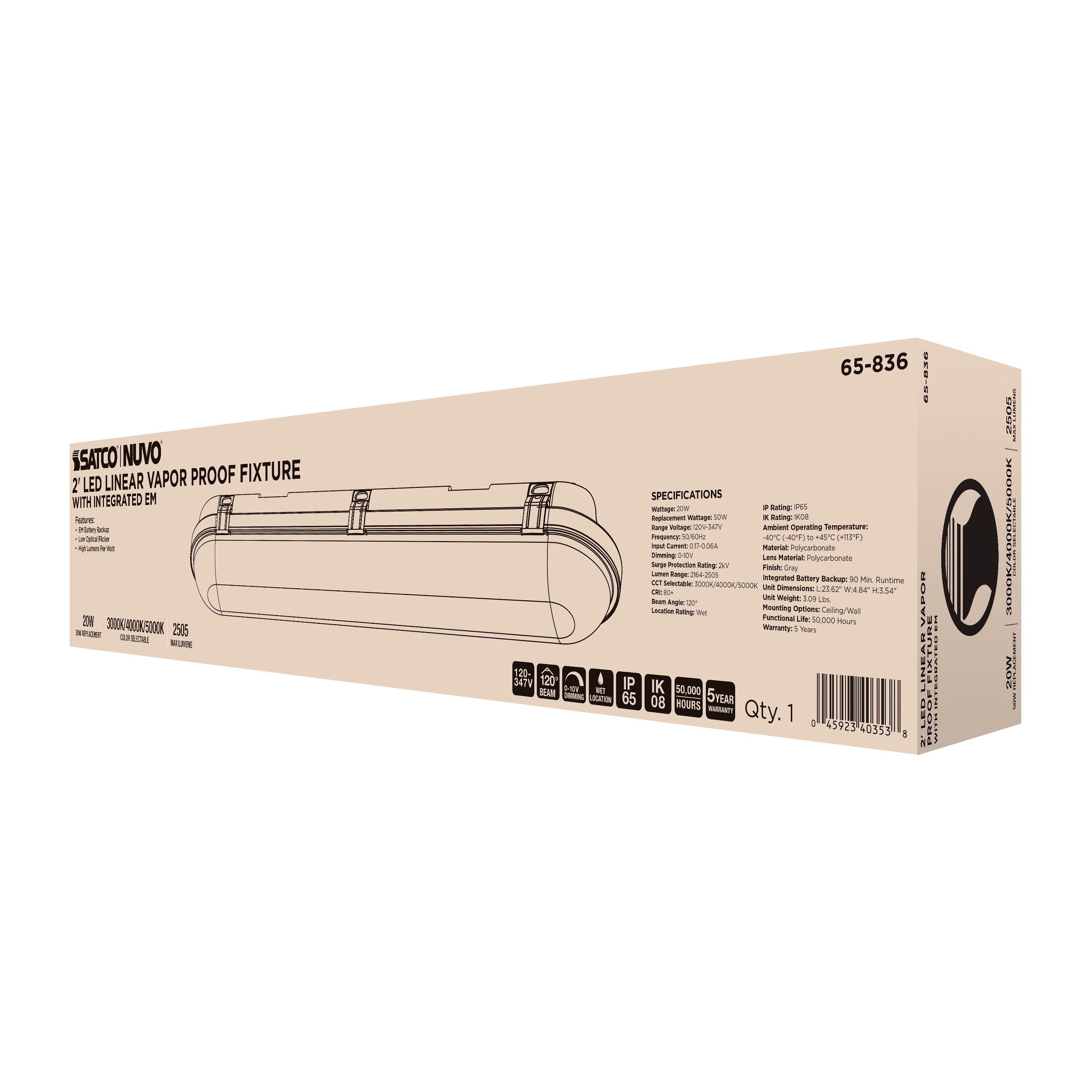 2' LED EM LINEAR VAPOR PROOF - 65-836