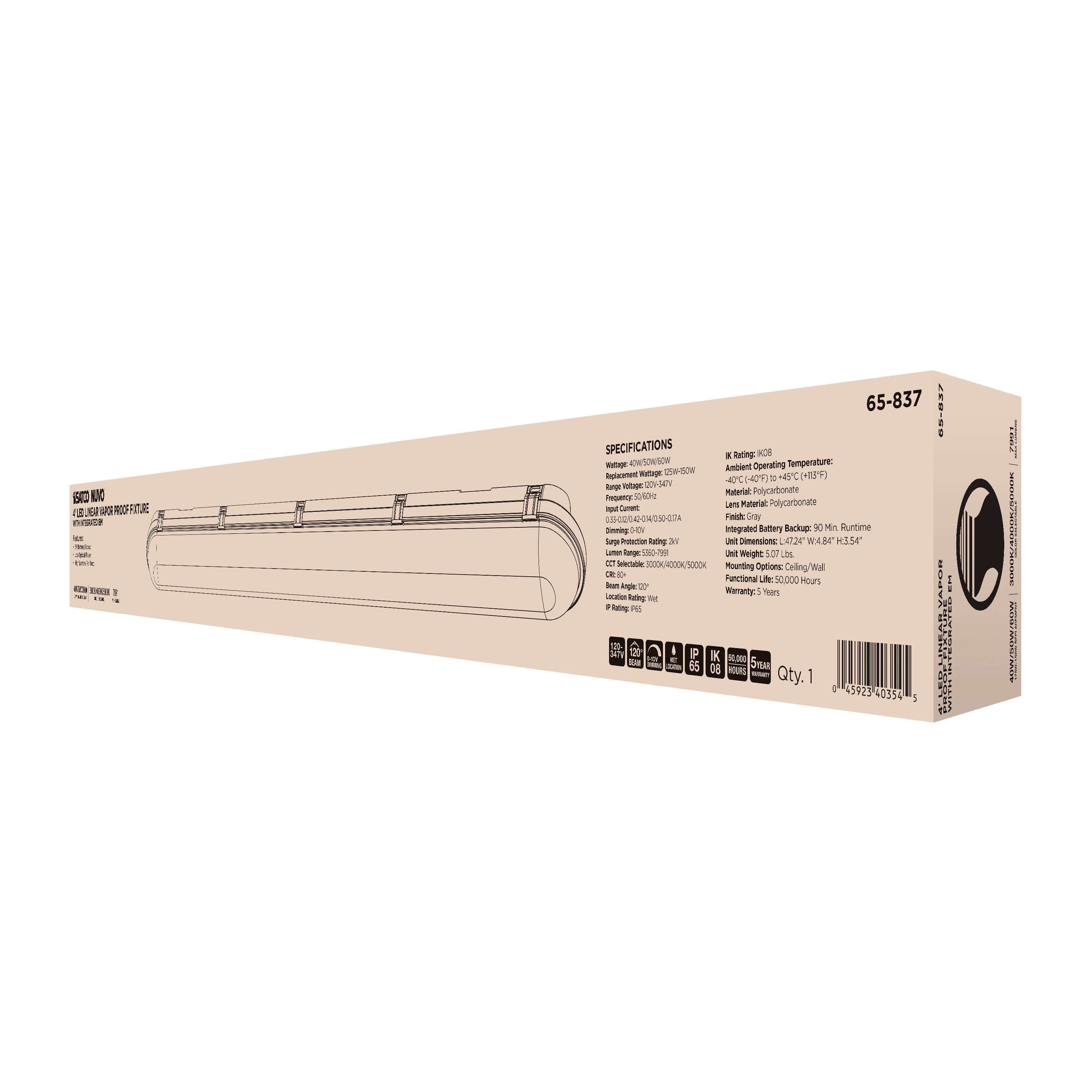 4' LED EM LINEAR VAPOR PROOF - 65-837