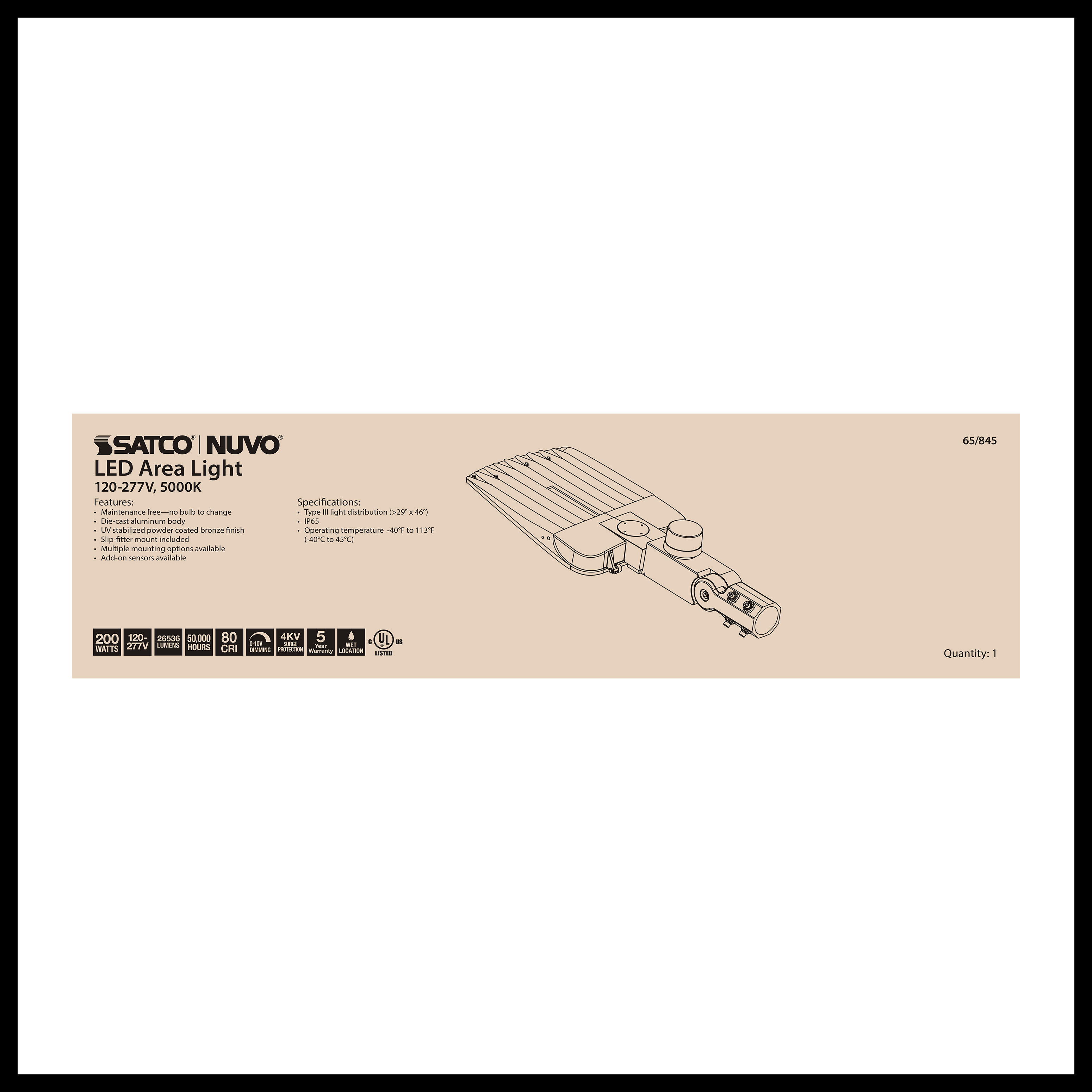 200W LED AREA LIGHT TYPE III - 65-845