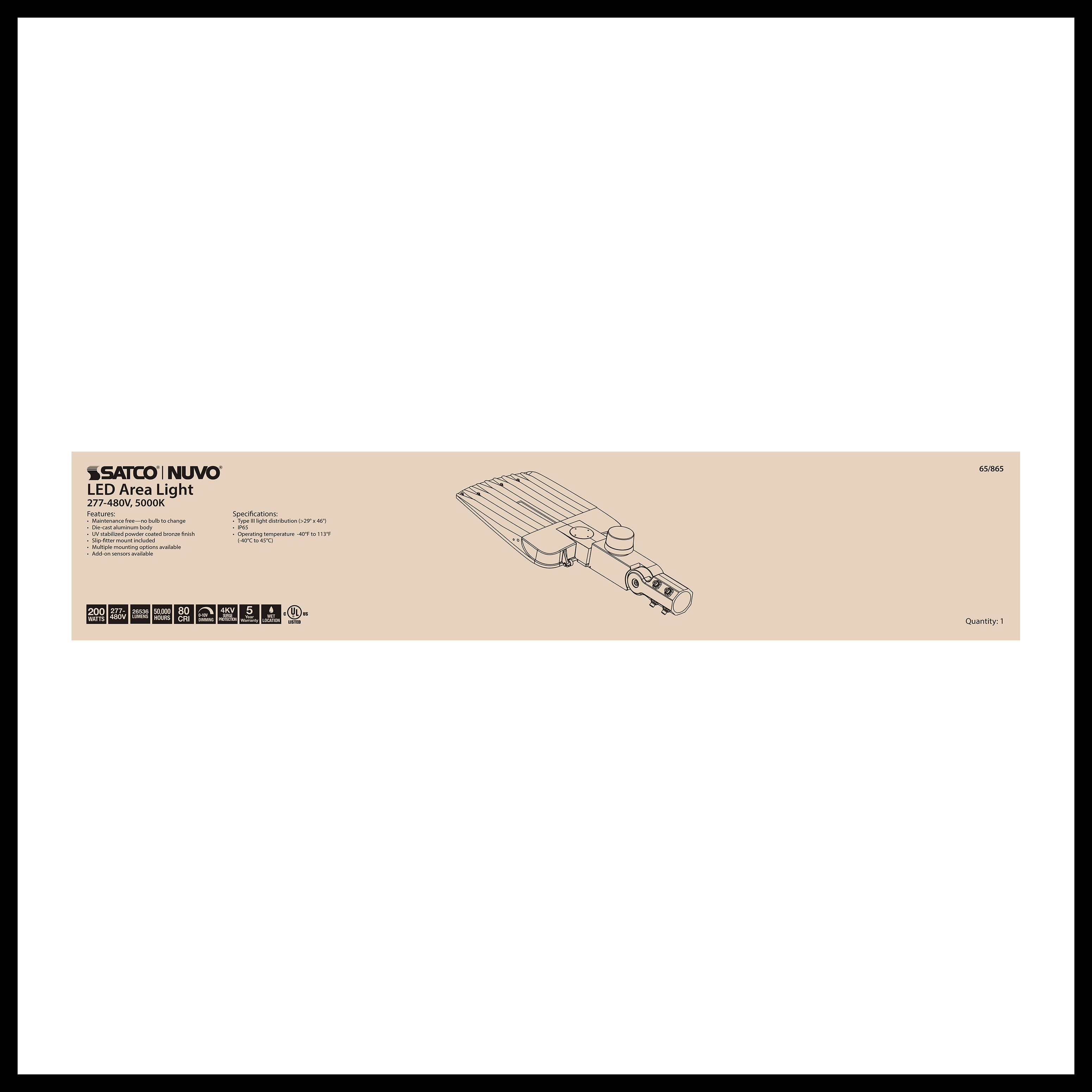 200W LED AREA LIGHT TYPE III - 65-865