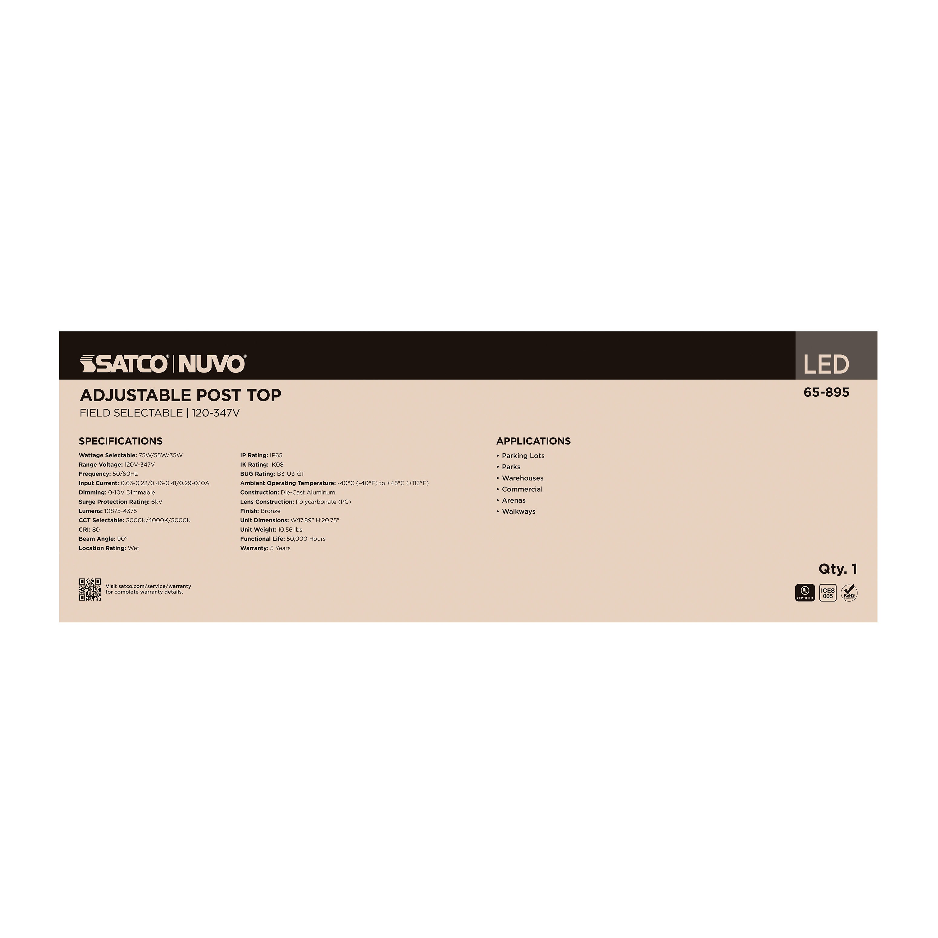 LED SM POST TOP W/PC 120-347V - 65-895