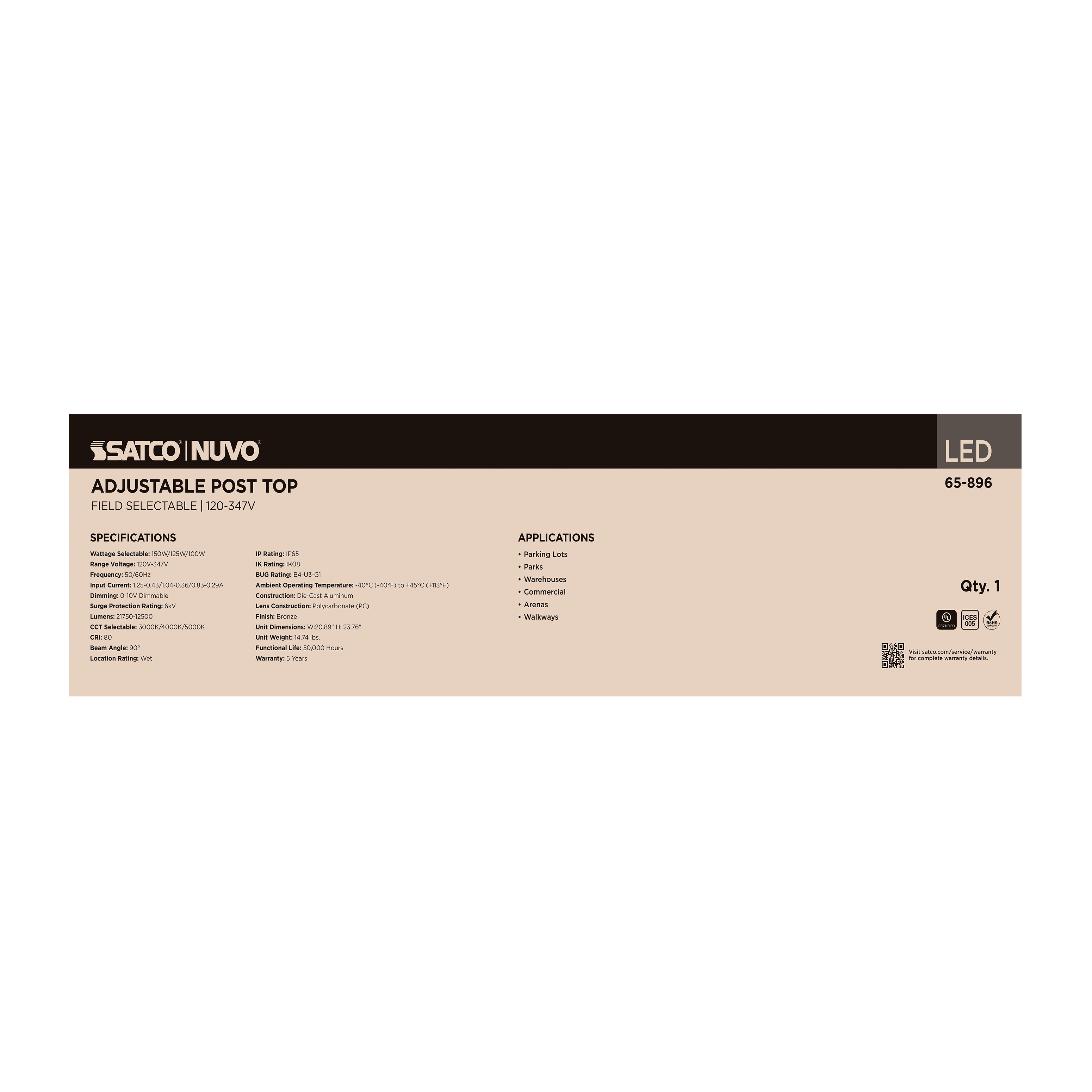 LED LG POST TOP W/PC 120-347V - 65-896