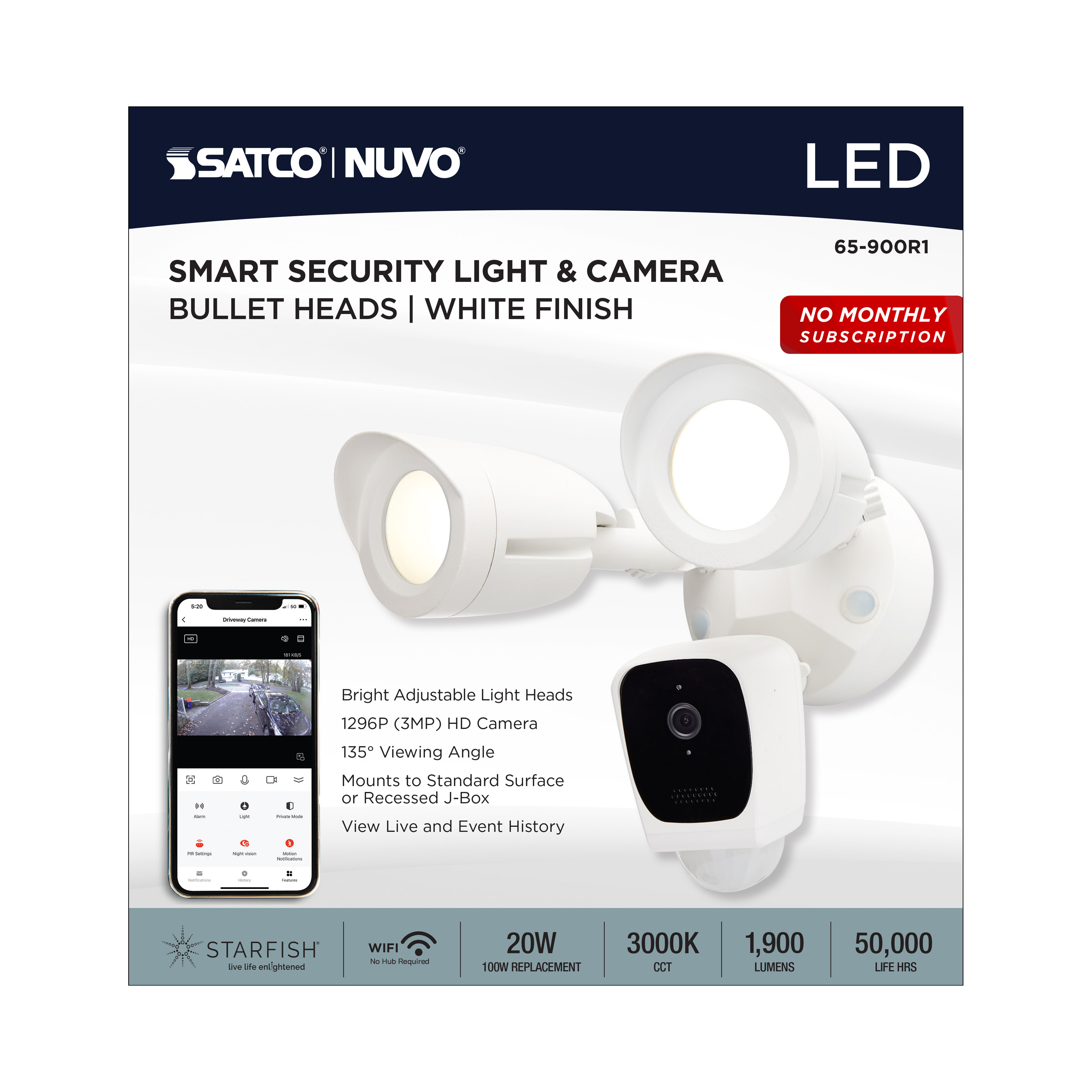 BULLET SEC LGT W/ CAMERA - WH - 65-900R1