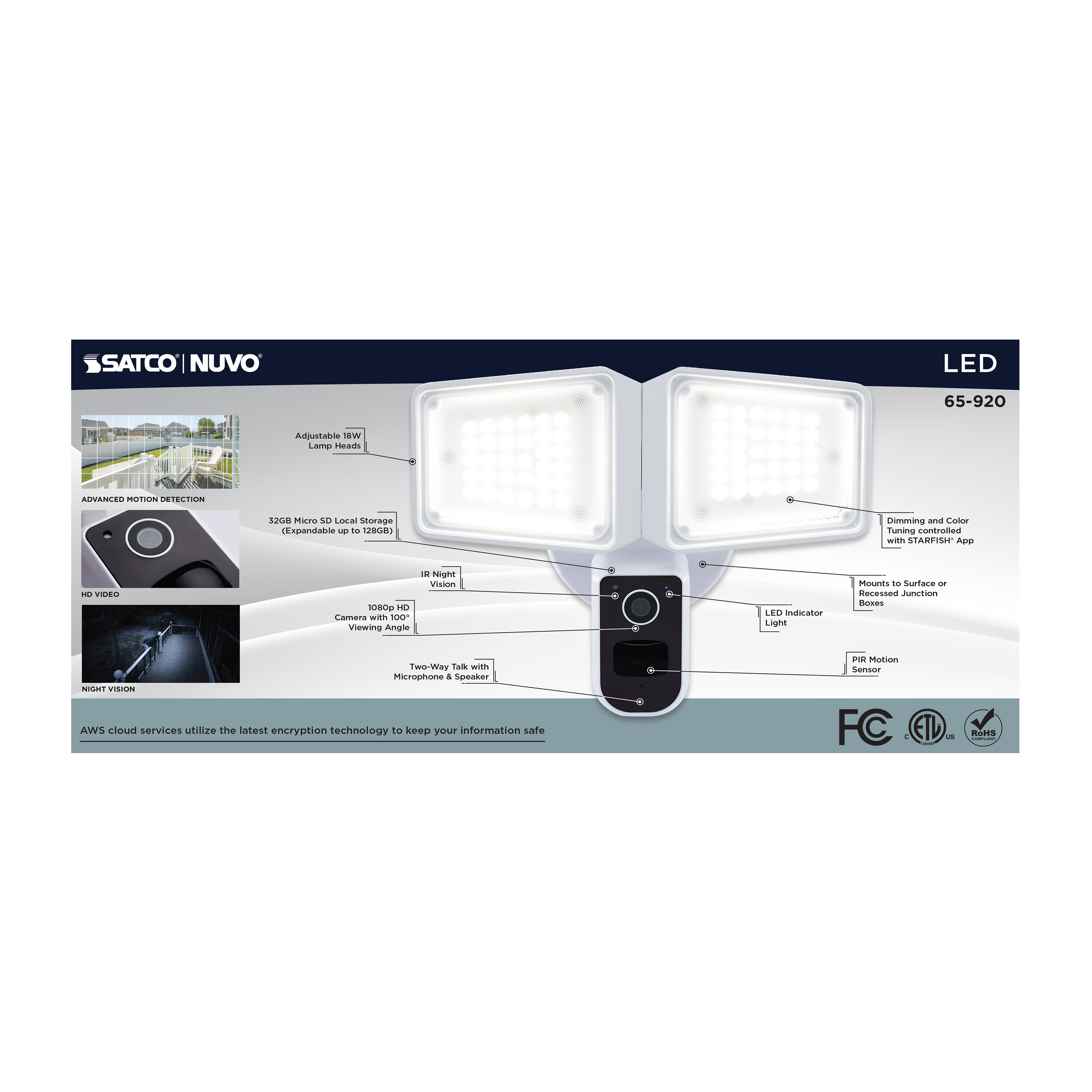 RECT SEC LGT W/ CAM-WHITE - 65-920