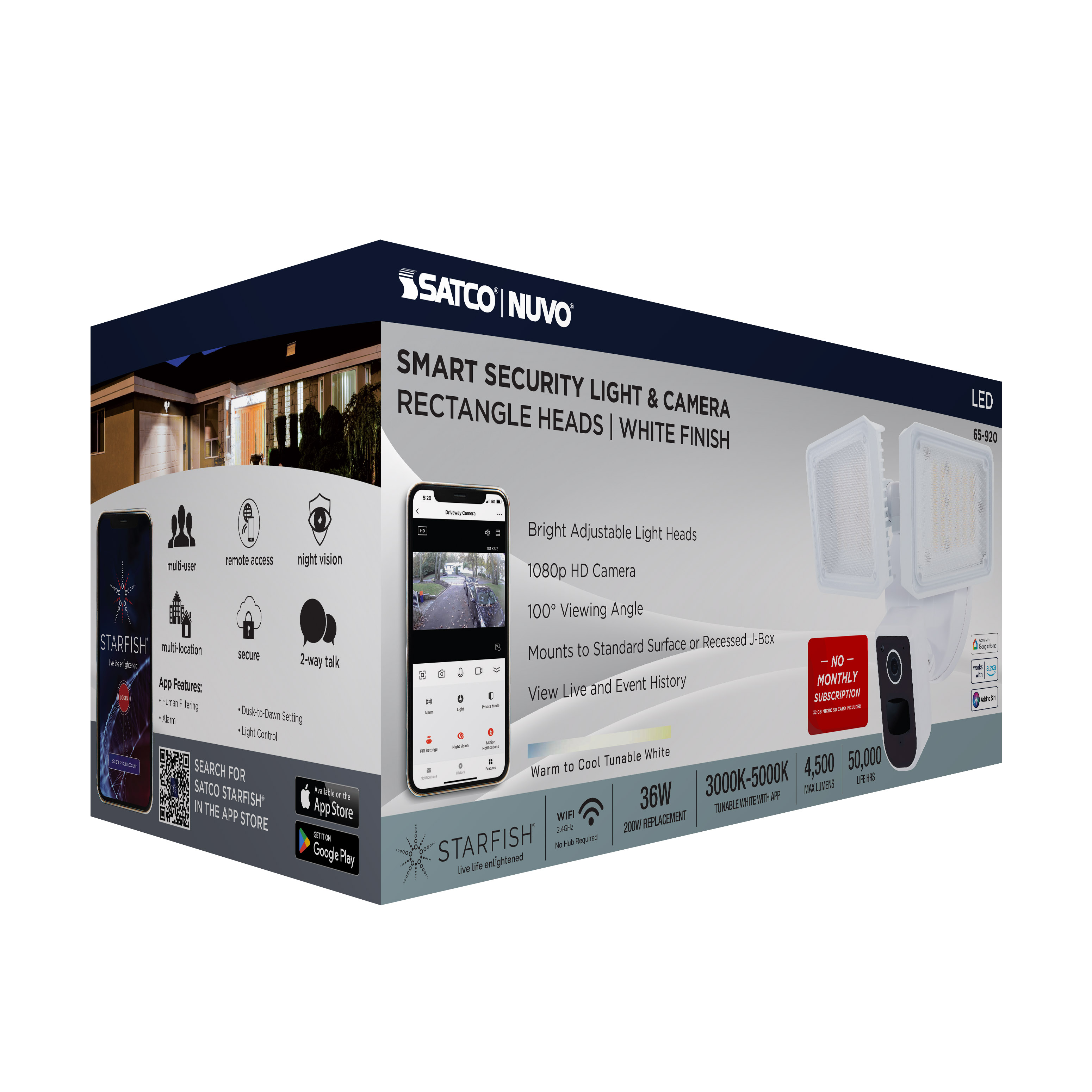 65-920 RECT SEC LGT W/ CAM-WHITE