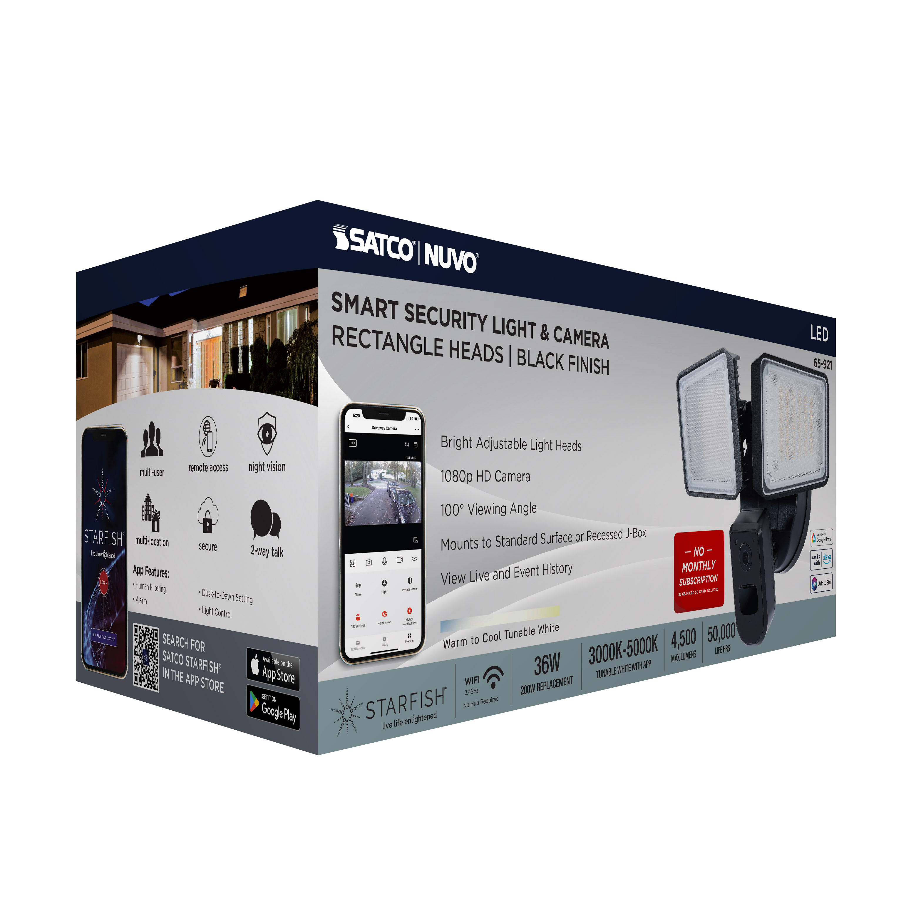 RECT SEC LGT W/ CAM-BLACK - 65-921